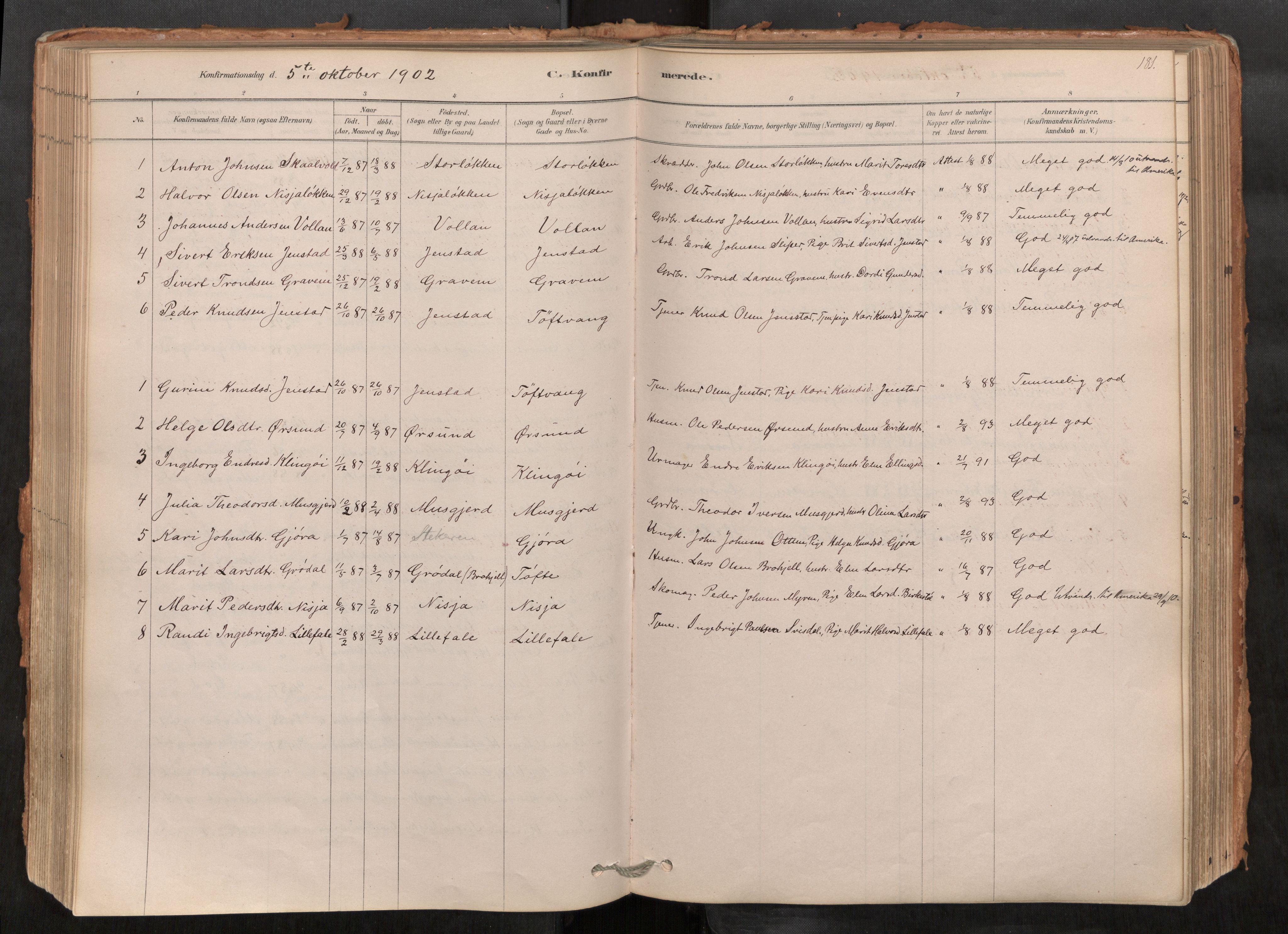 Sunndal sokneprestkontor, AV/SAT-A-1085/1/I/I1/I1a/L0001: Parish register (official) no. 1, 1877-1914, p. 181