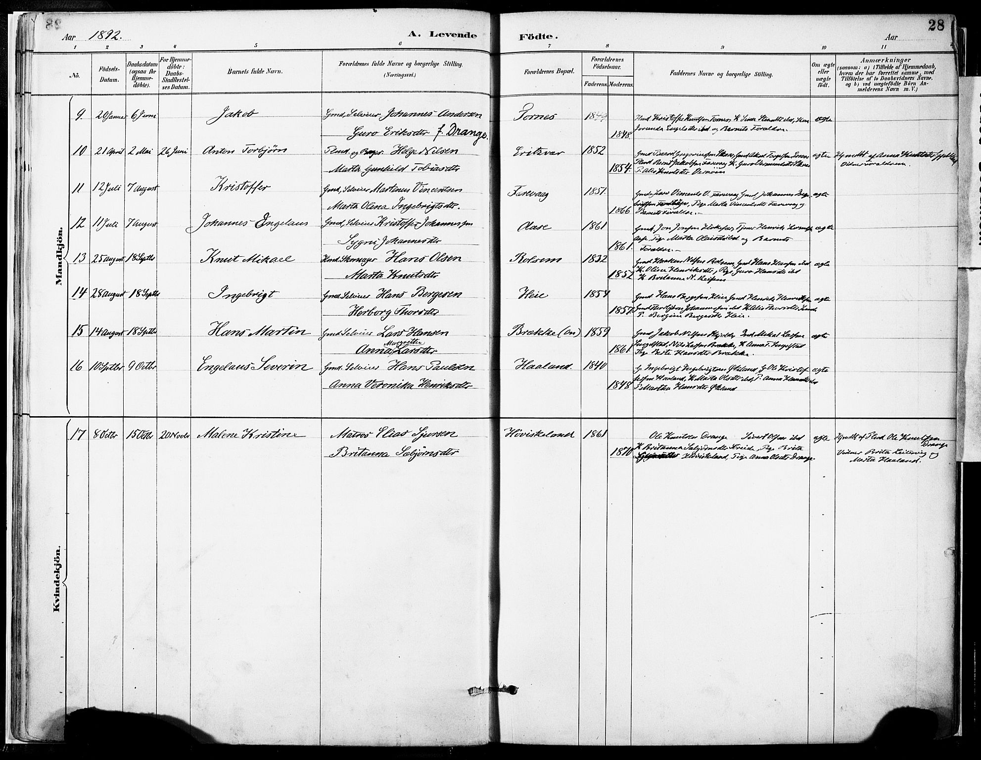 Tysnes sokneprestembete, SAB/A-78601/H/Haa: Parish register (official) no. D 1, 1887-1904, p. 28