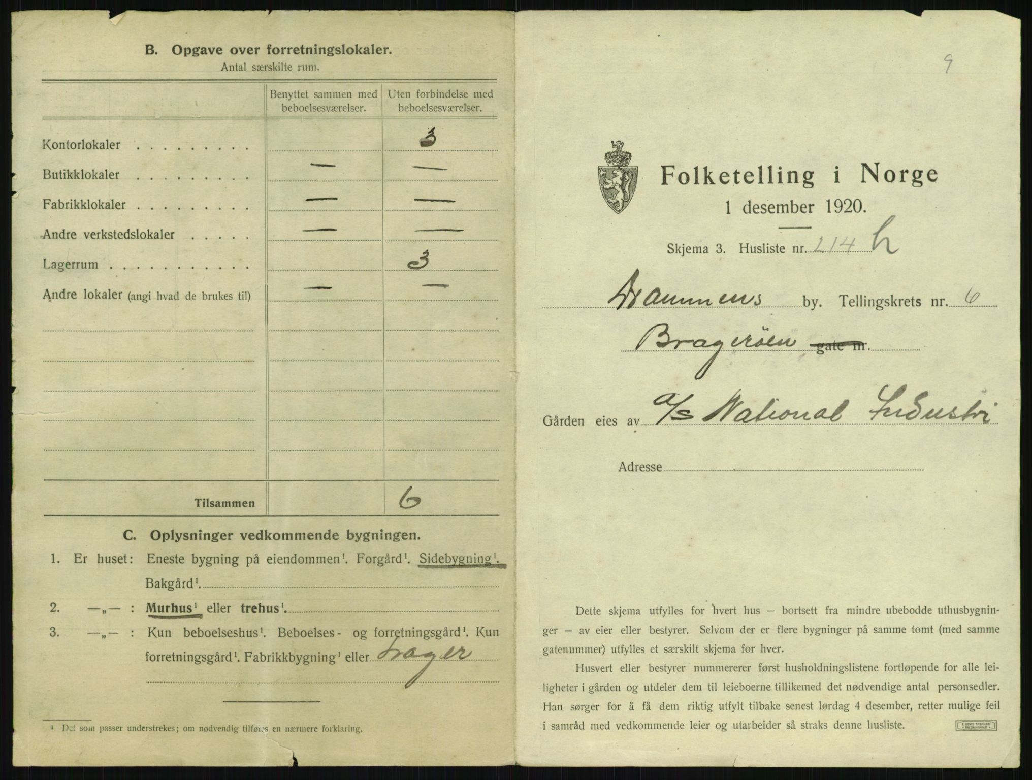 SAKO, 1920 census for Drammen, 1920, p. 3190