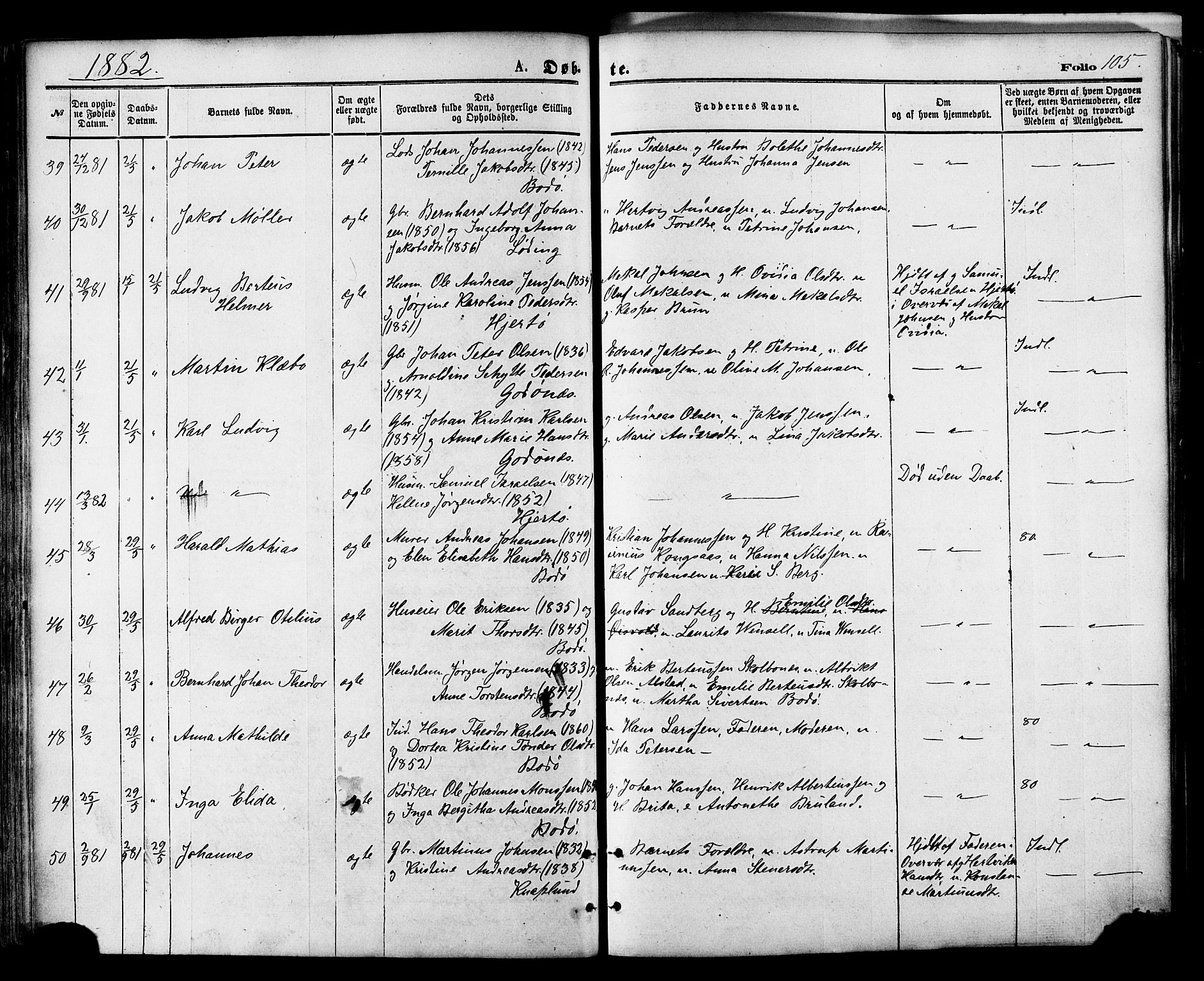 Ministerialprotokoller, klokkerbøker og fødselsregistre - Nordland, AV/SAT-A-1459/801/L0009: Parish register (official) no. 801A09, 1876-1883, p. 105