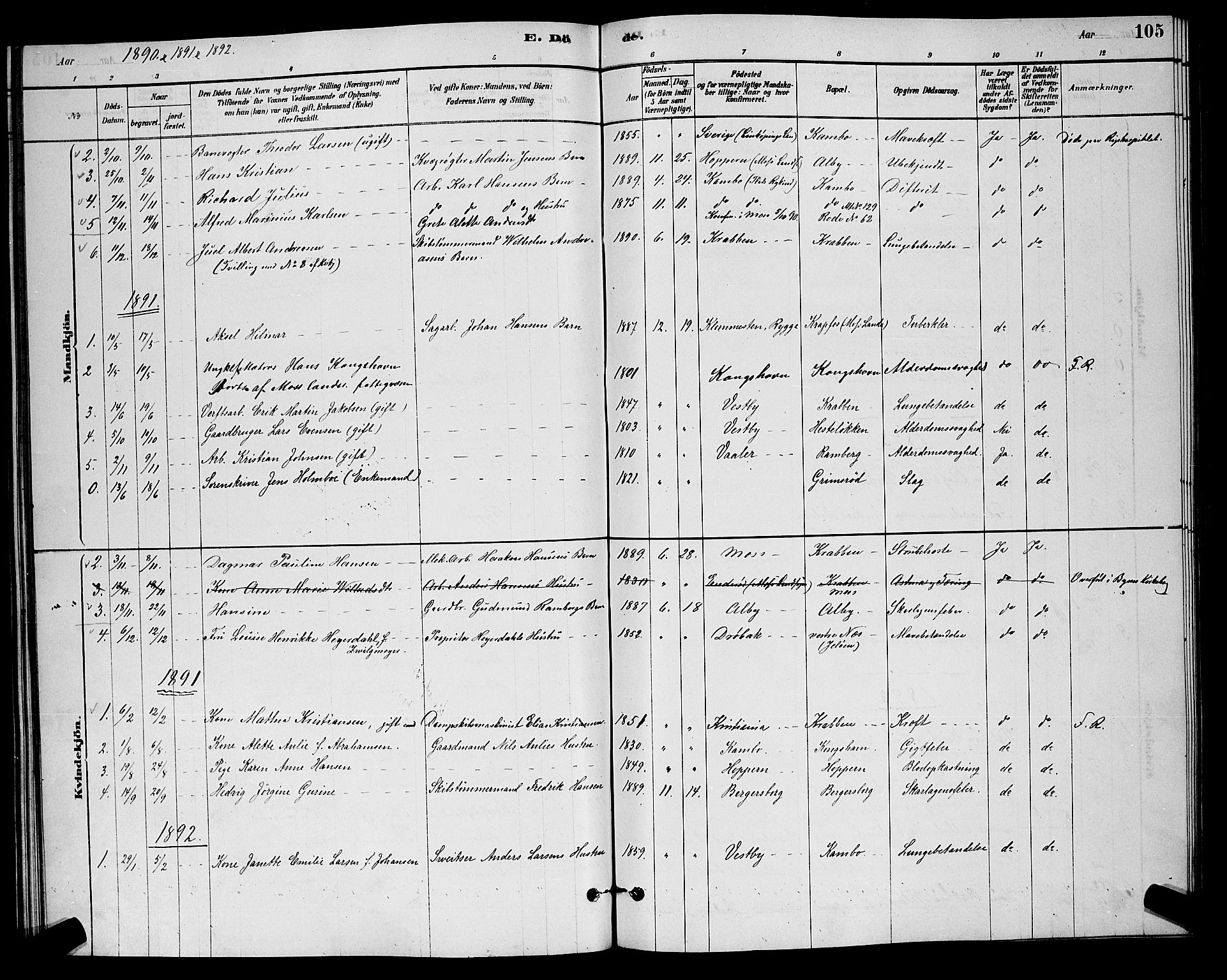 Moss prestekontor Kirkebøker, AV/SAO-A-2003/G/Gb/L0001: Parish register (copy) no. II 1, 1878-1900, p. 105