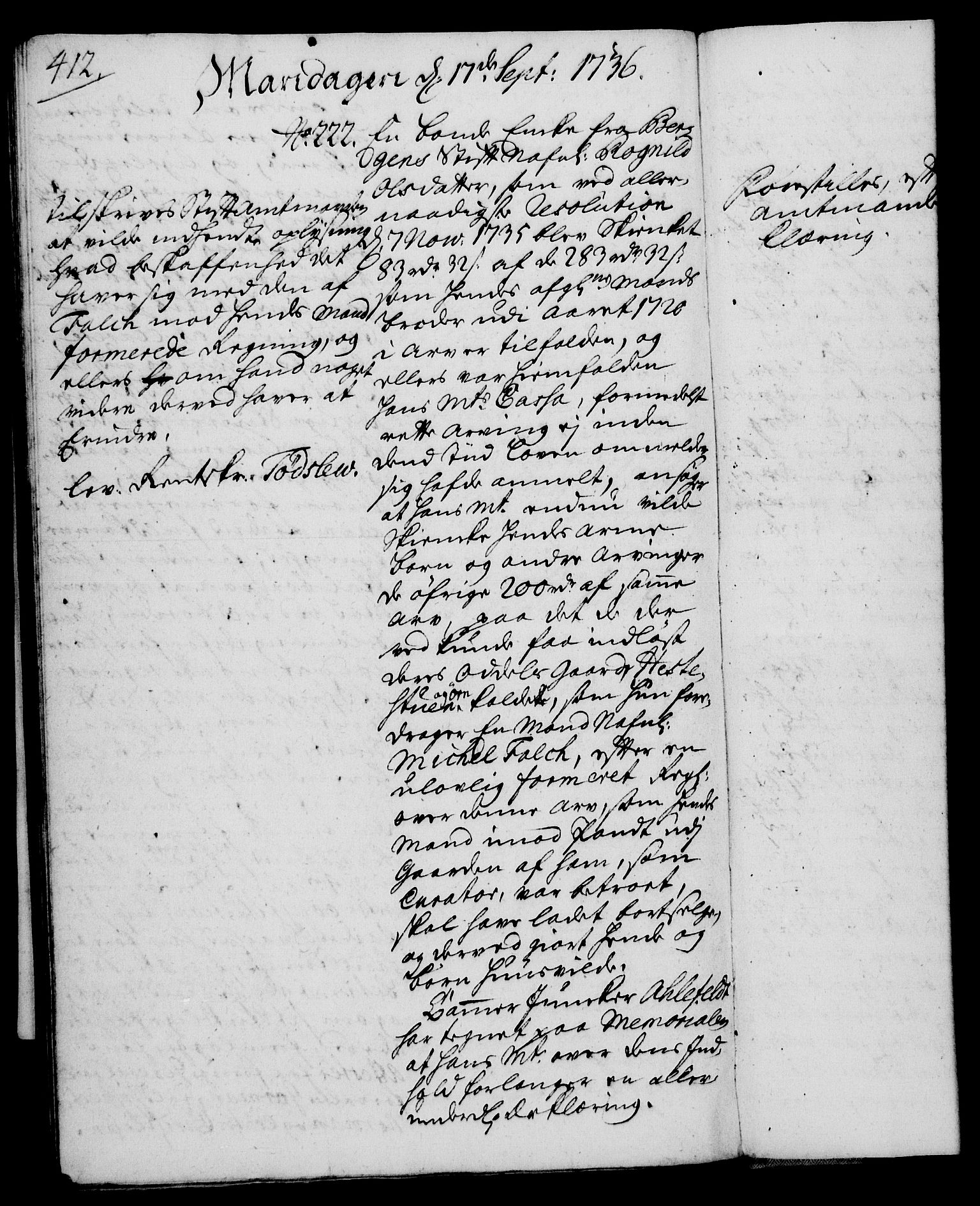 Rentekammeret, Kammerkanselliet, RA/EA-3111/G/Gh/Gha/L0018: Norsk ekstraktmemorialprotokoll (merket RK 53.63), 1735-1736, p. 412