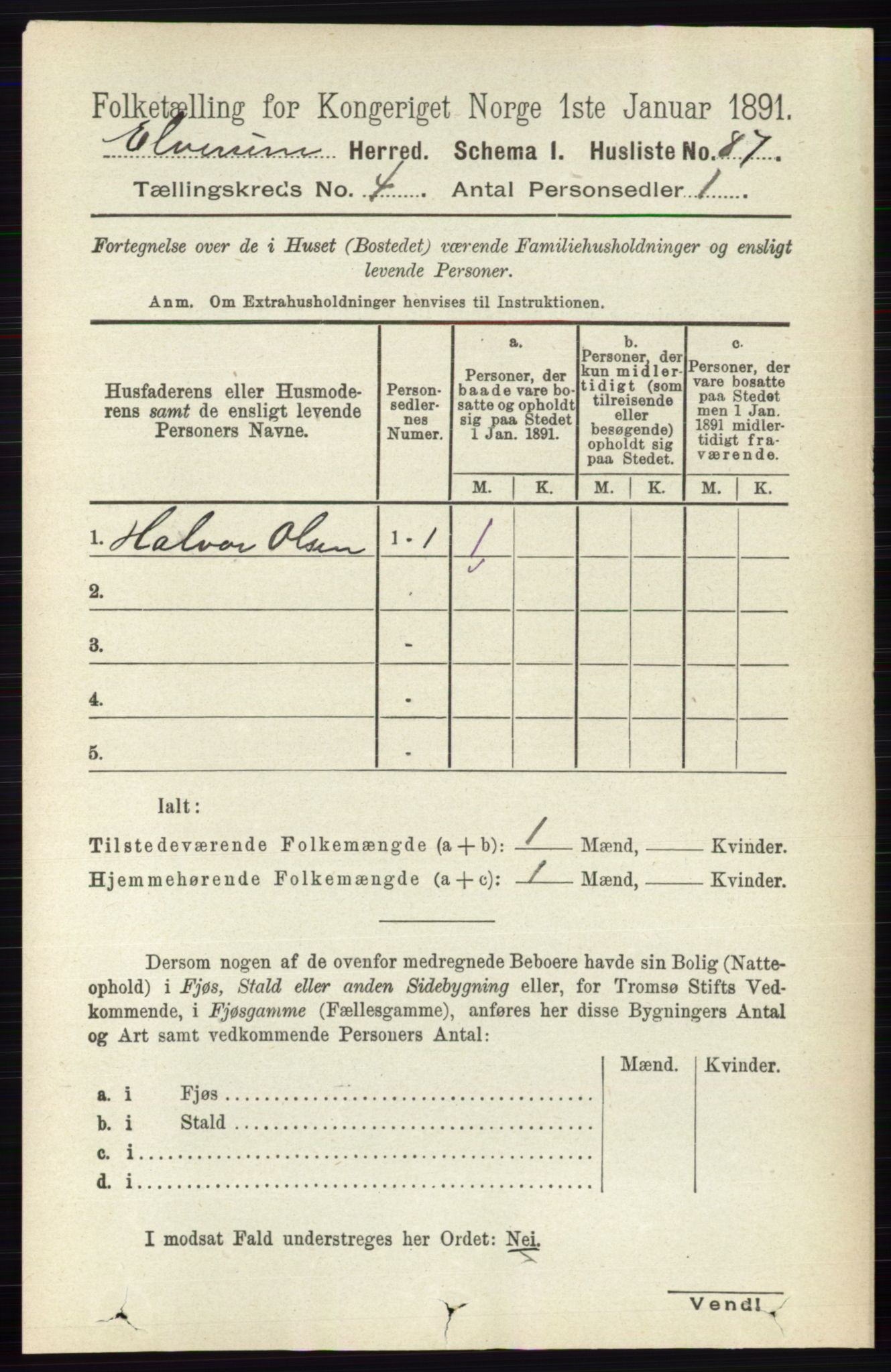 RA, 1891 census for 0427 Elverum, 1891, p. 2363