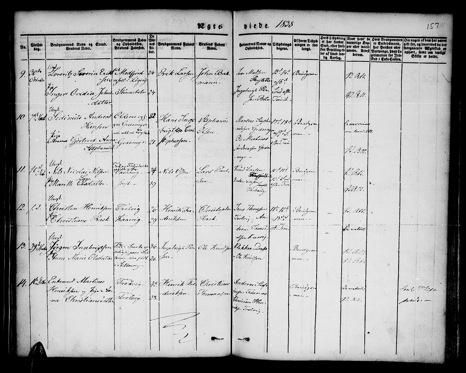 Lenvik sokneprestembete, SATØ/S-1310/H/Ha/Haa/L0004kirke: Parish register (official) no. 4, 1832-1844, p. 157