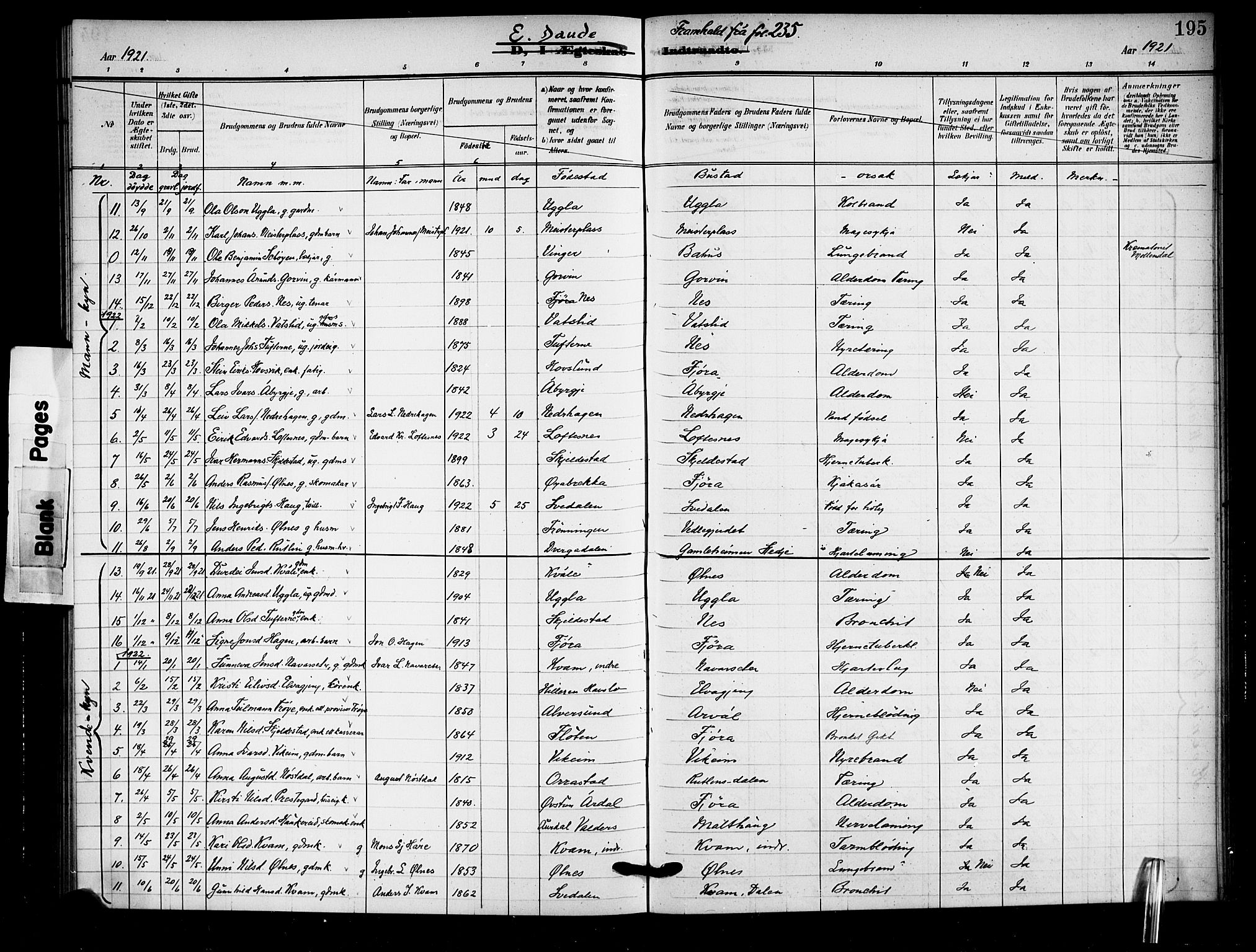 Sogndal sokneprestembete, AV/SAB-A-81301/H/Hab/Haba/L0002: Parish register (copy) no. A 2, 1908-1924, p. 195