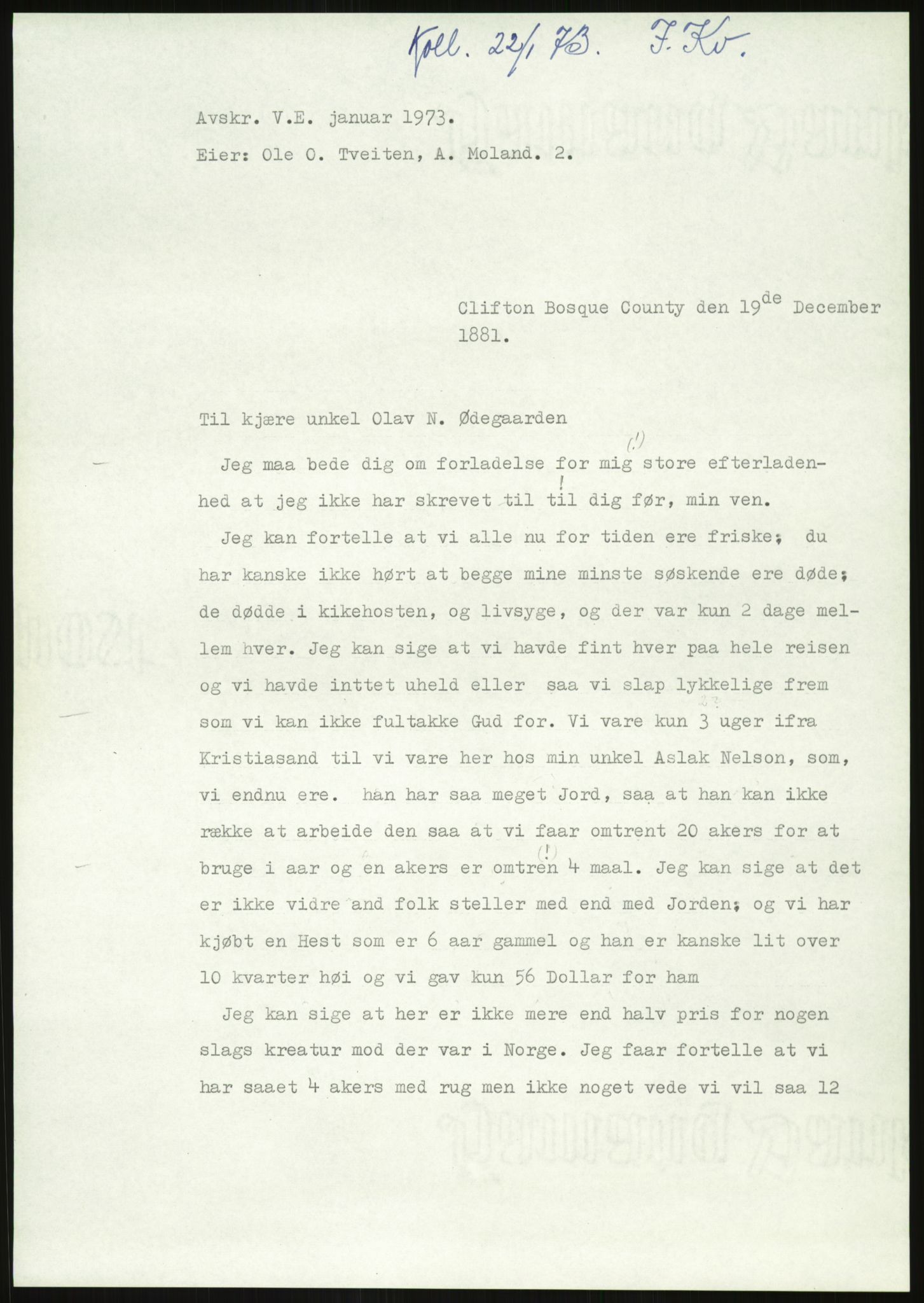 Samlinger til kildeutgivelse, Amerikabrevene, AV/RA-EA-4057/F/L0027: Innlån fra Aust-Agder: Dannevig - Valsgård, 1838-1914, p. 687