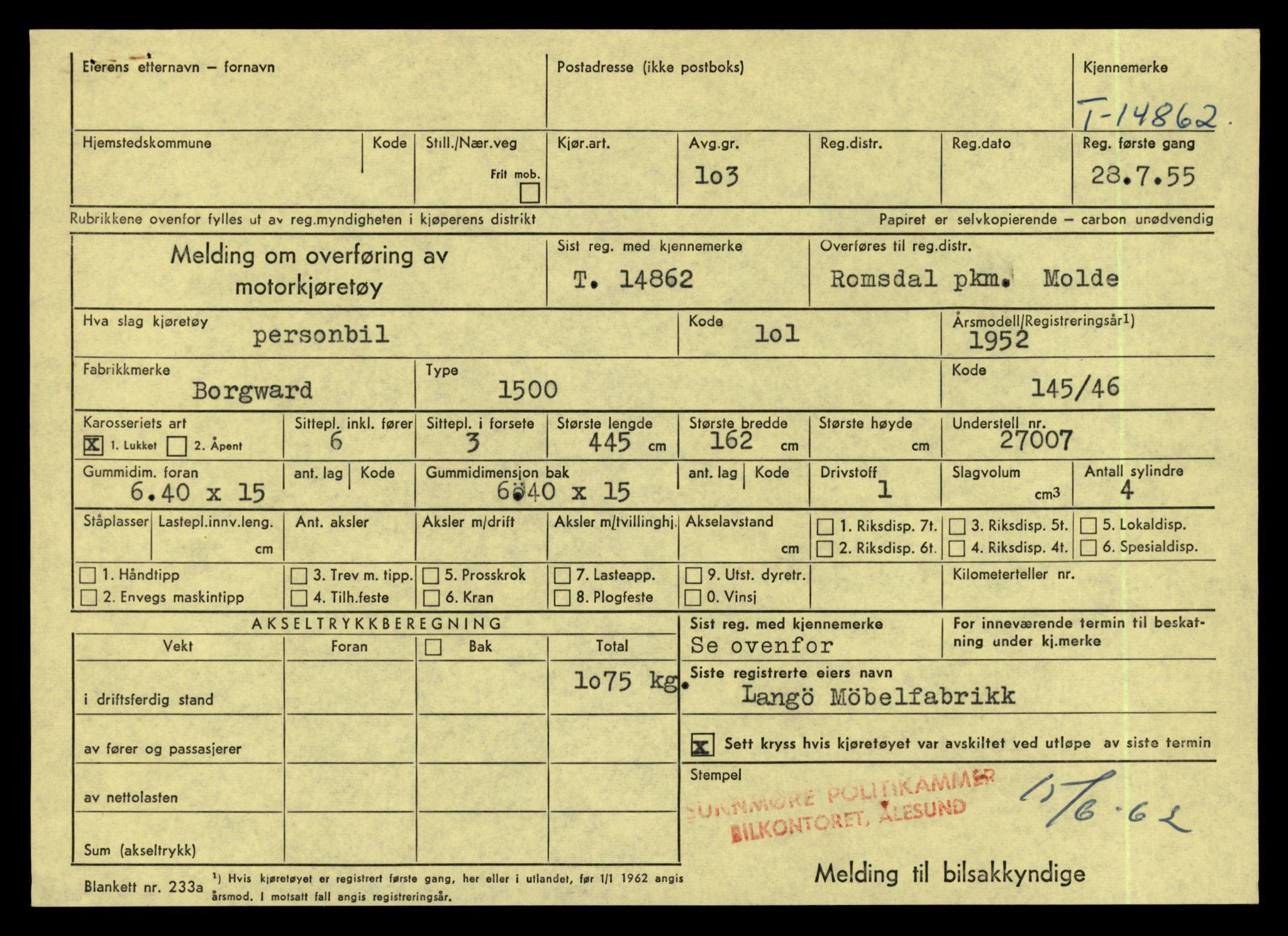 Møre og Romsdal vegkontor - Ålesund trafikkstasjon, AV/SAT-A-4099/F/Fe/L0048: Registreringskort for kjøretøy T 14721 - T 14863, 1927-1998, p. 3241