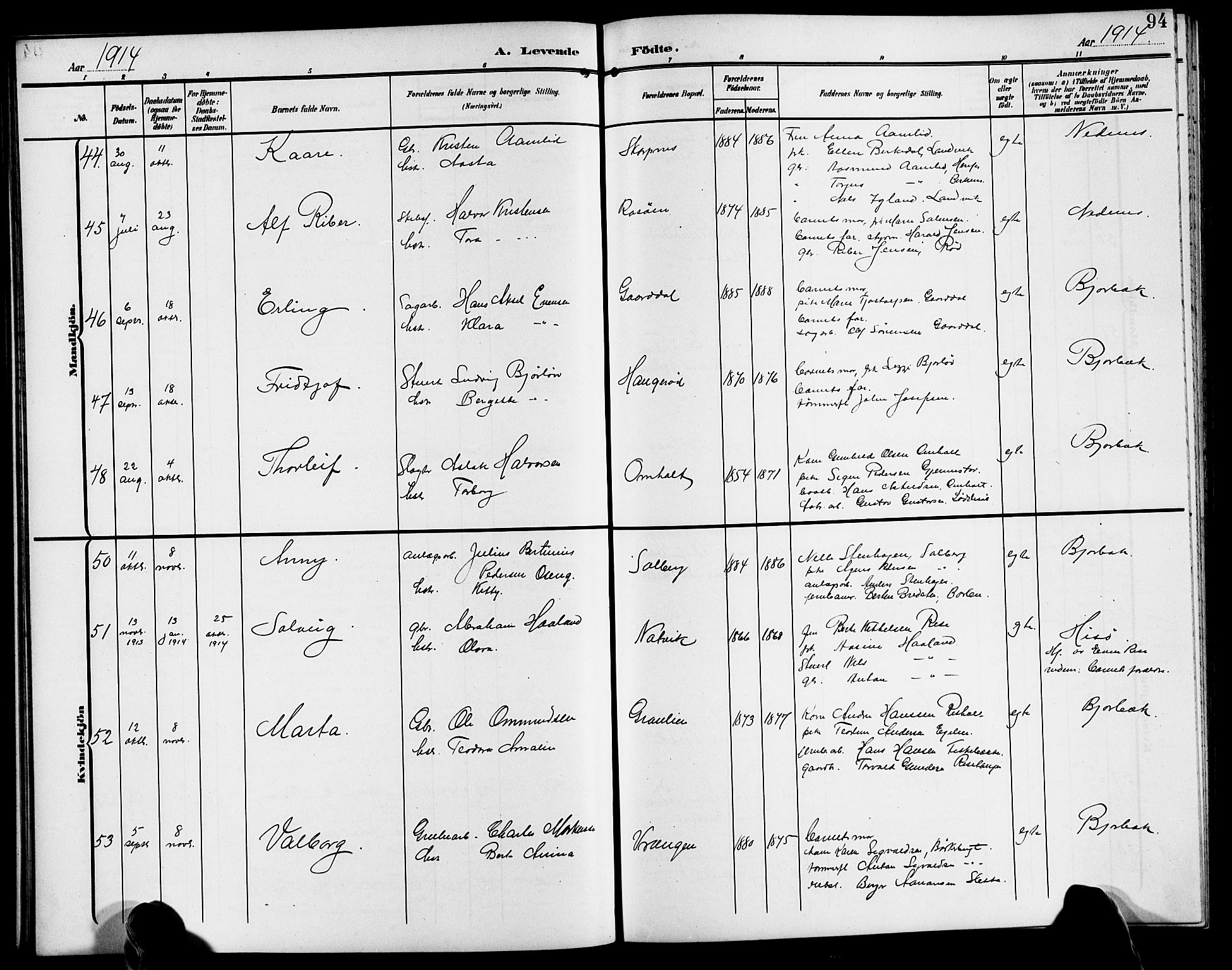 Øyestad sokneprestkontor, AV/SAK-1111-0049/F/Fb/L0011: Parish register (copy) no. B 11, 1906-1918, p. 94