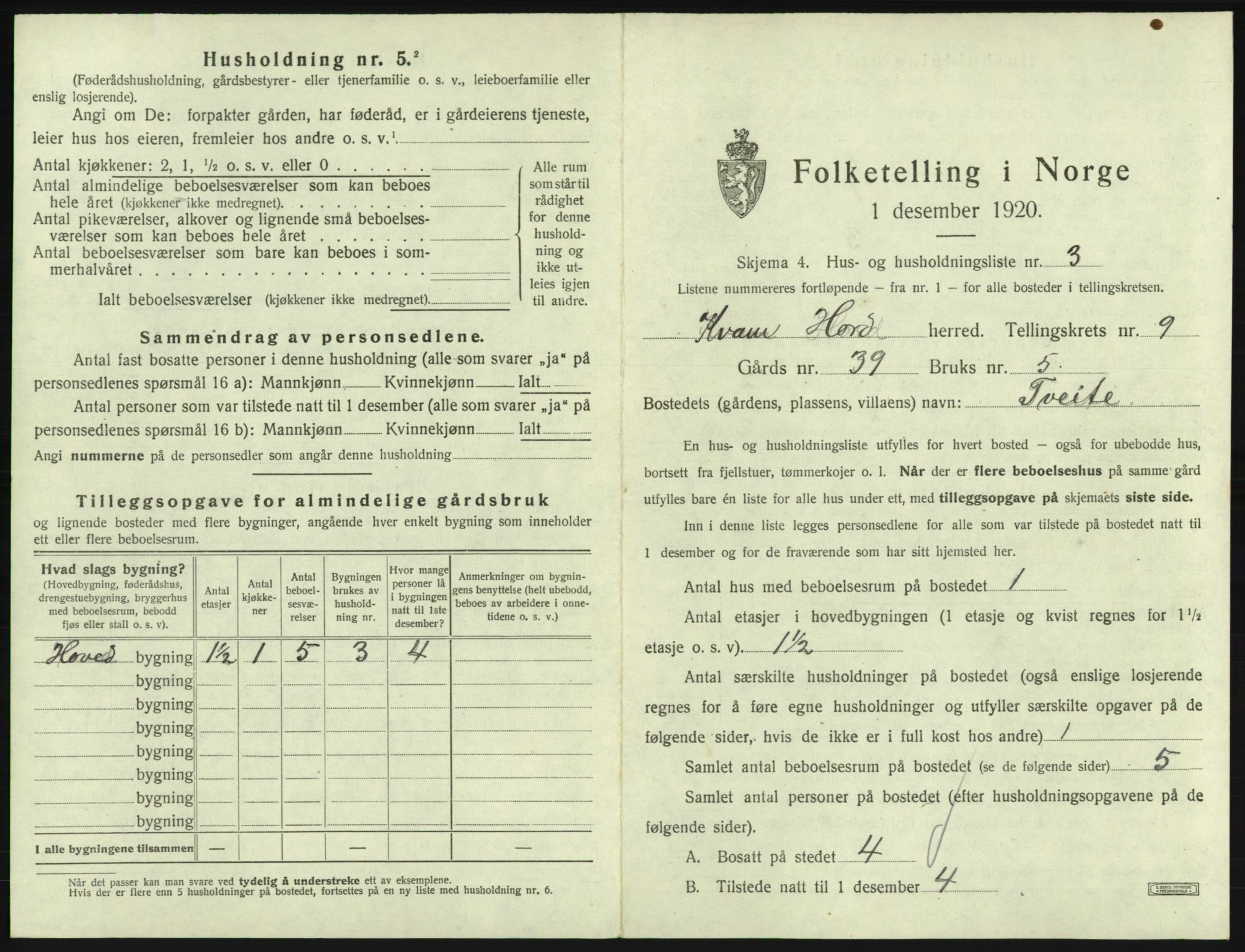 SAB, 1920 census for Kvam, 1920, p. 742