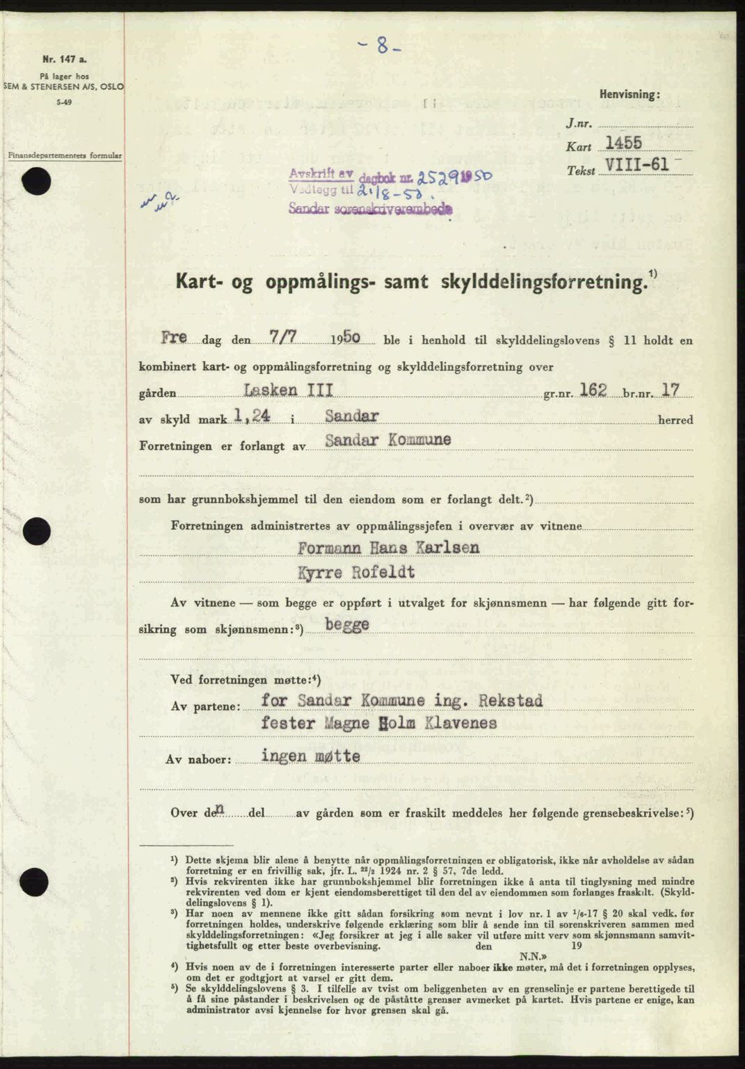 Sandar sorenskriveri, AV/SAKO-A-86/G/Ga/Gaa/L0022: Mortgage book no. A-22, 1950-1950, Diary no: : 2529/1950