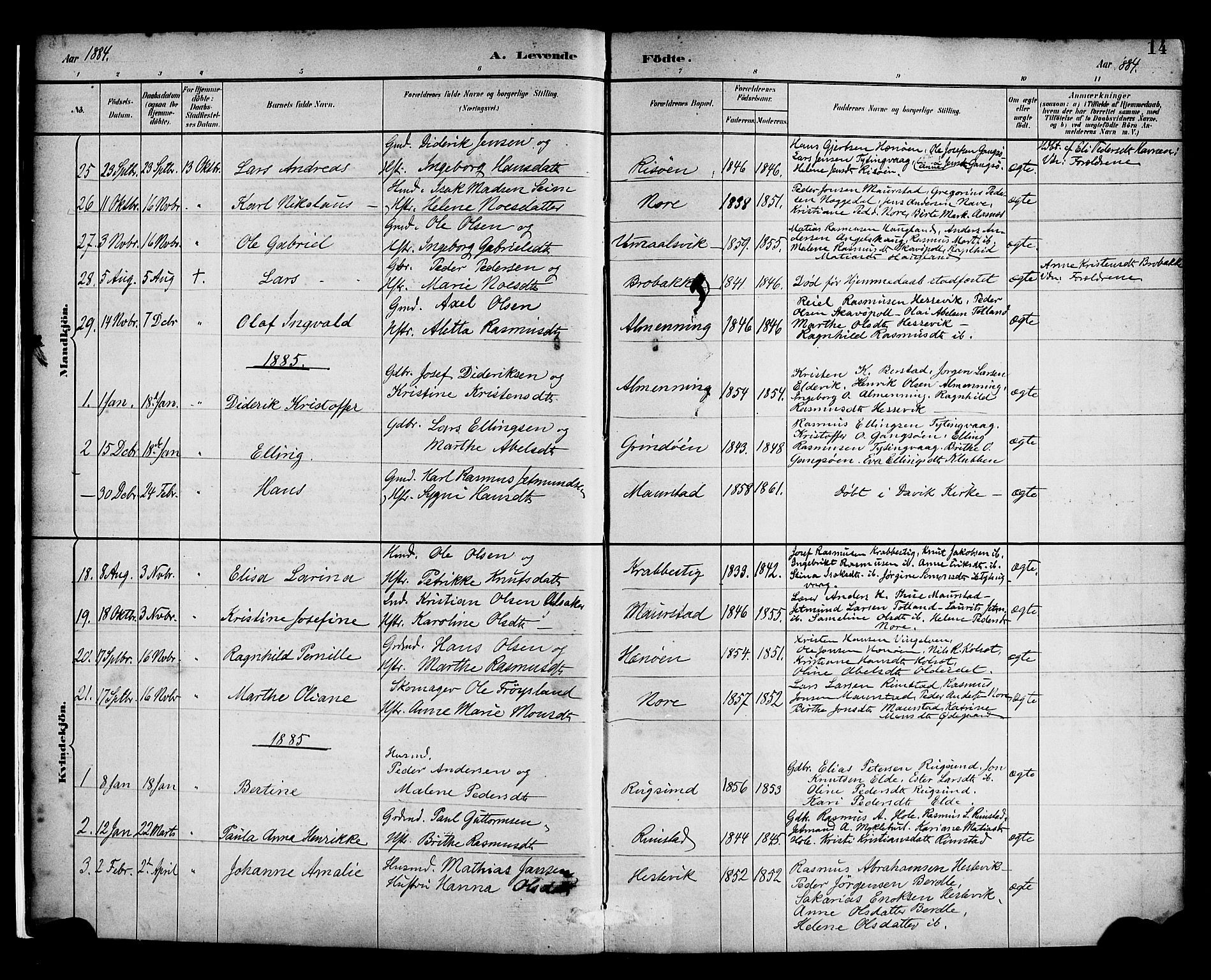 Davik sokneprestembete, SAB/A-79701/H/Haa/Haad/L0001: Parish register (official) no. D 1, 1882-1900, p. 14
