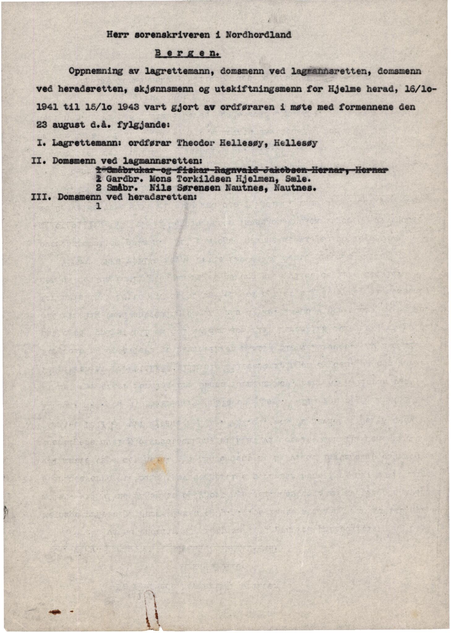 Hjelme kommune. Formannskapet, IKAH/1259a-021/D/Da/L0001/0003: Kronologisk ordna korrespondanse  / Kronologisk ordna korrespondanse , 1941