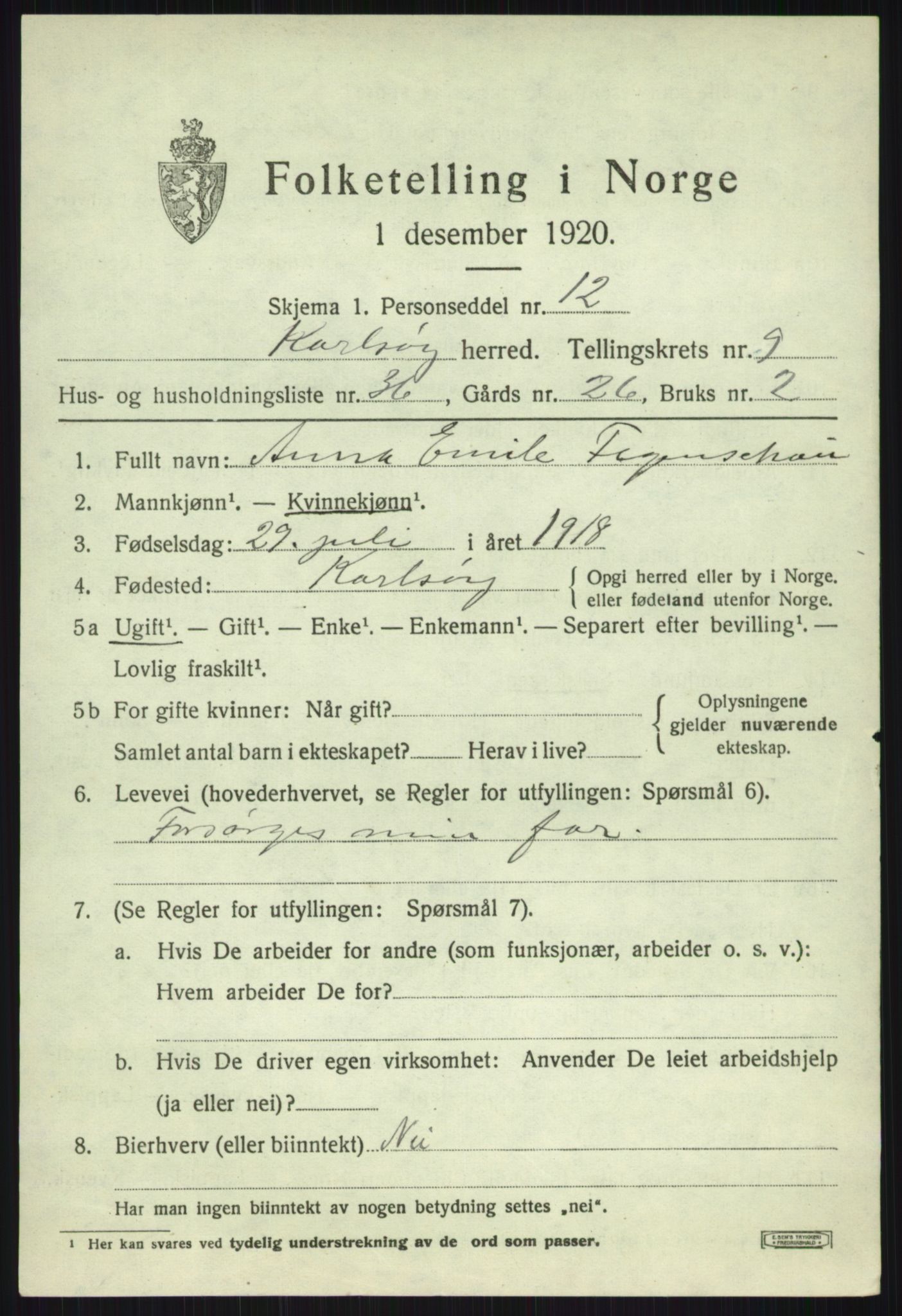 SATØ, 1920 census for Karlsøy, 1920, p. 3776