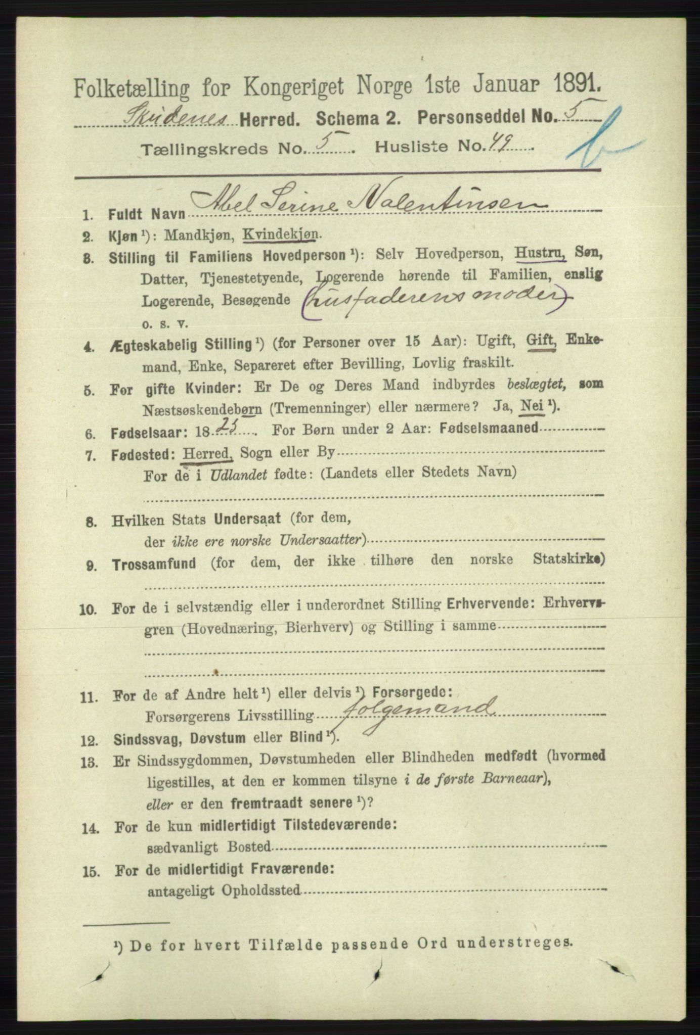 RA, 1891 census for 1150 Skudenes, 1891, p. 5476