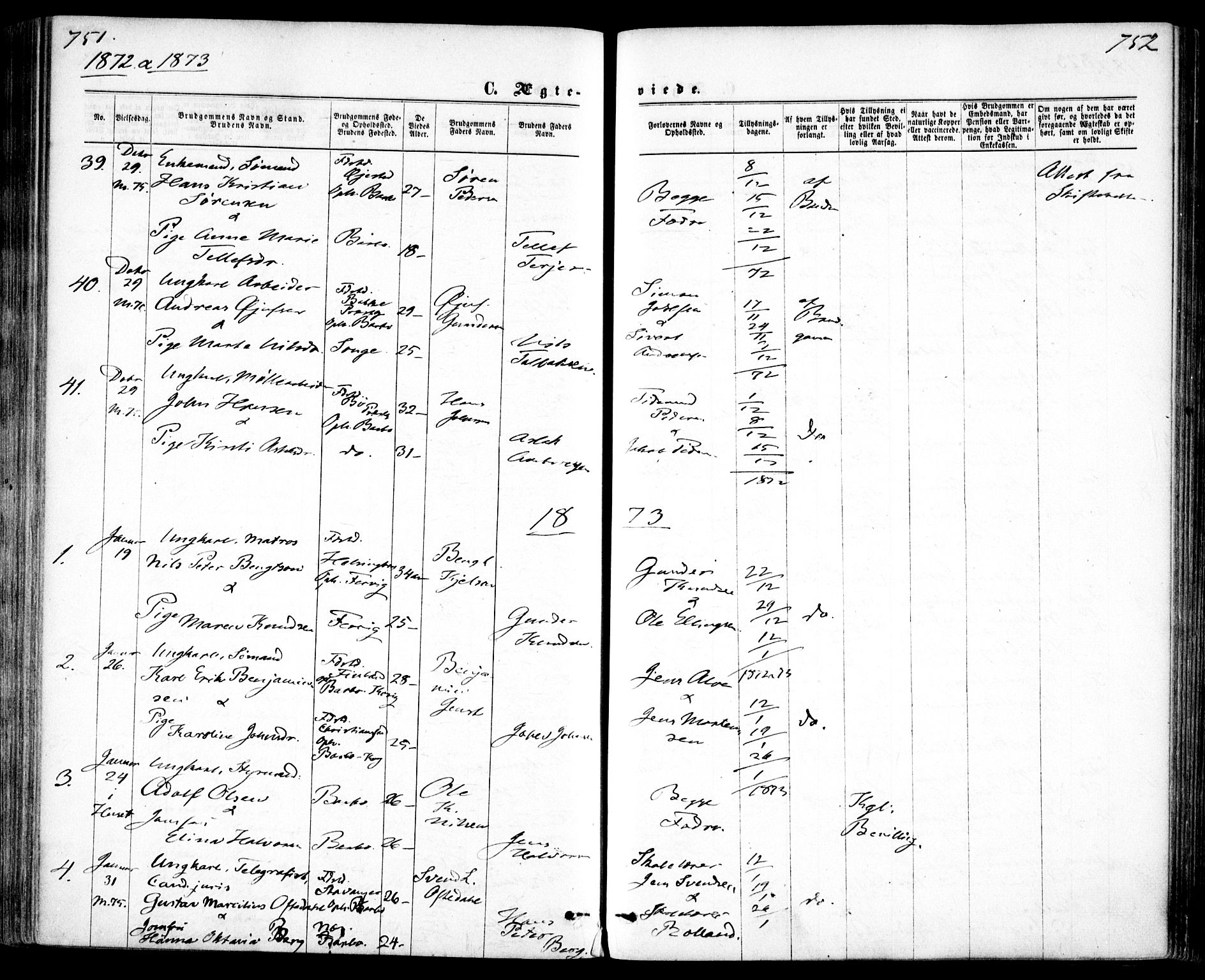 Tromøy sokneprestkontor, SAK/1111-0041/F/Fa/L0008: Parish register (official) no. A 8, 1870-1877, p. 751-752