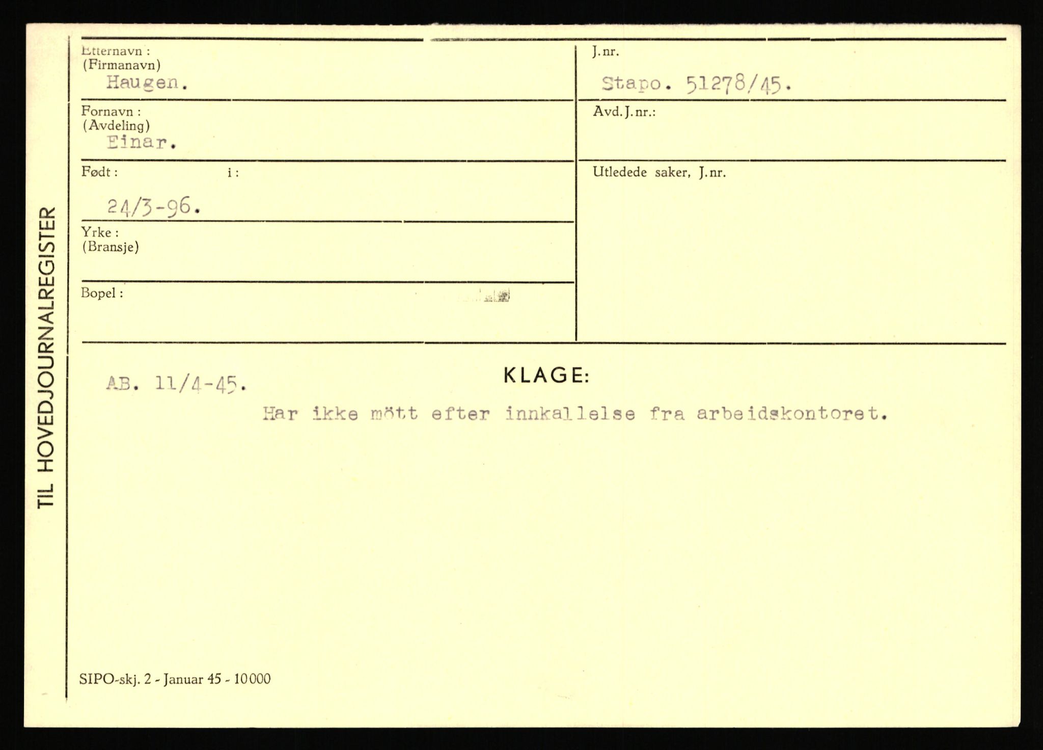 Statspolitiet - Hovedkontoret / Osloavdelingen, AV/RA-S-1329/C/Ca/L0006: Hanche - Hokstvedt, 1943-1945, p. 2349