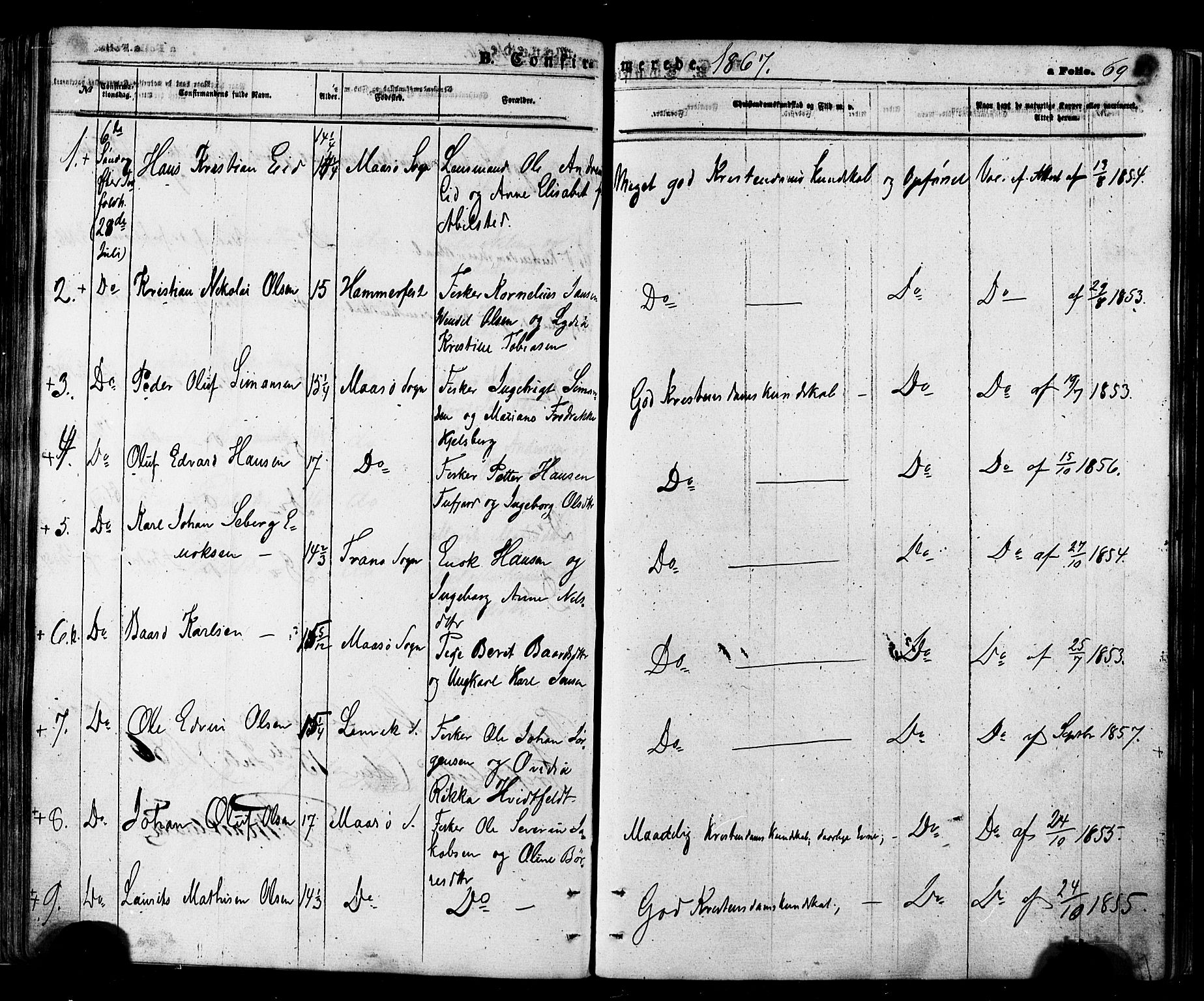 Måsøy sokneprestkontor, AV/SATØ-S-1348/H/Ha/L0003kirke: Parish register (official) no. 3, 1866-1877, p. 69