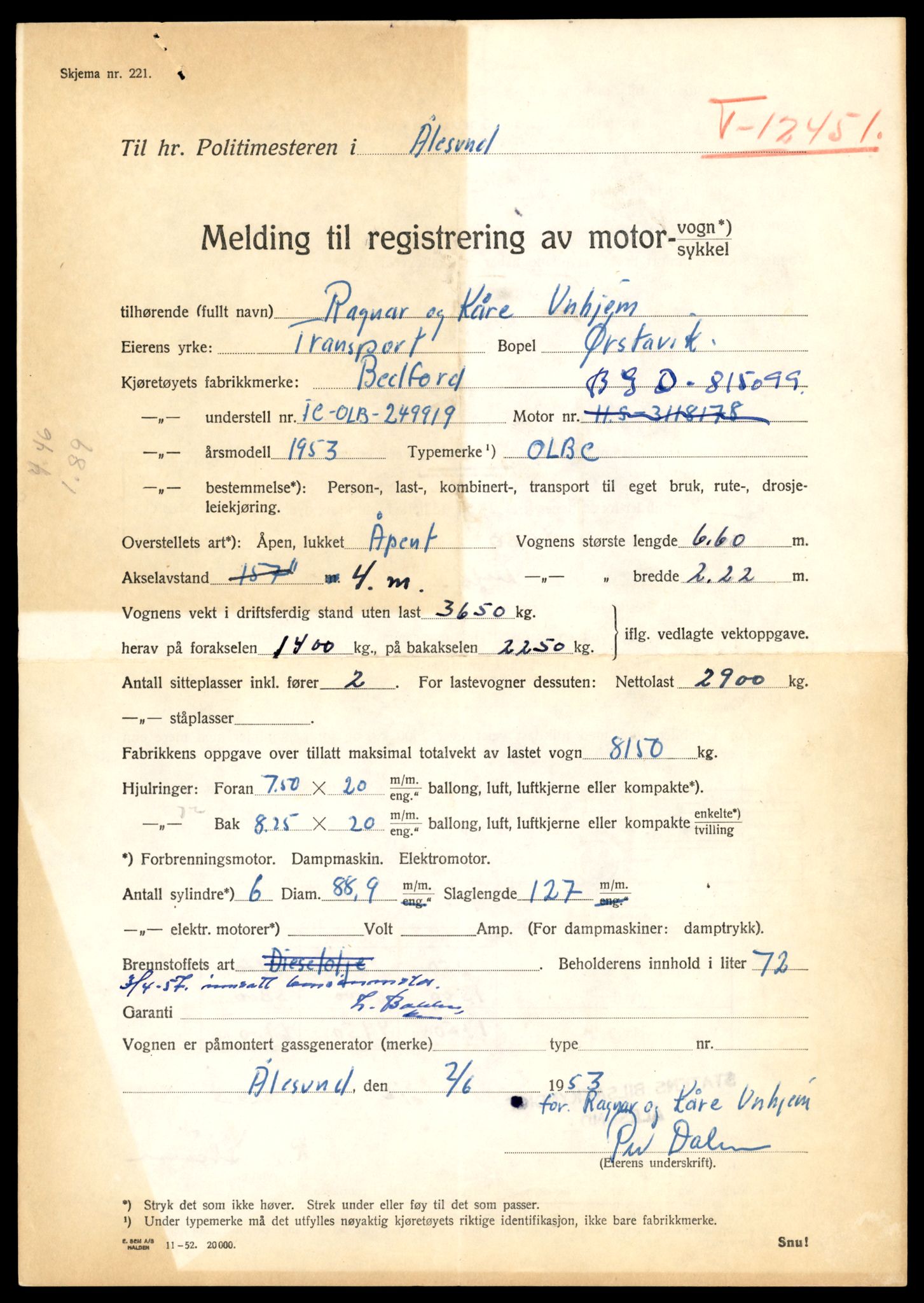 Møre og Romsdal vegkontor - Ålesund trafikkstasjon, AV/SAT-A-4099/F/Fe/L0033: Registreringskort for kjøretøy T 12151 - T 12474, 1927-1998, p. 3385