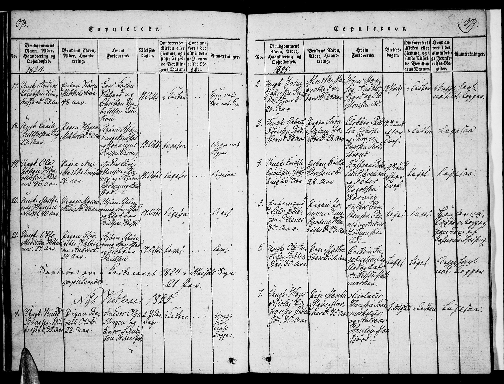 Ministerialprotokoller, klokkerbøker og fødselsregistre - Nordland, SAT/A-1459/888/L1237: Parish register (official) no. 888A05 /1, 1820-1836, p. 378-379