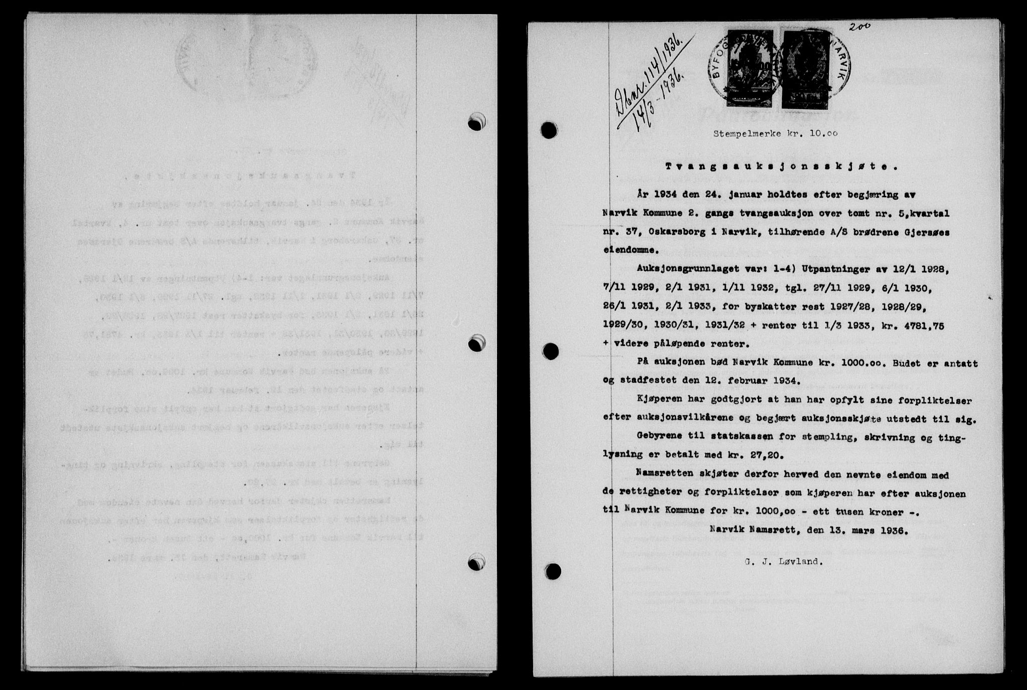 Narvik sorenskriveri, SAT/A-0002/1/2/2C/2Ca/L0011: Mortgage book no. 14, 1935-1937, Deed date: 14.03.1936