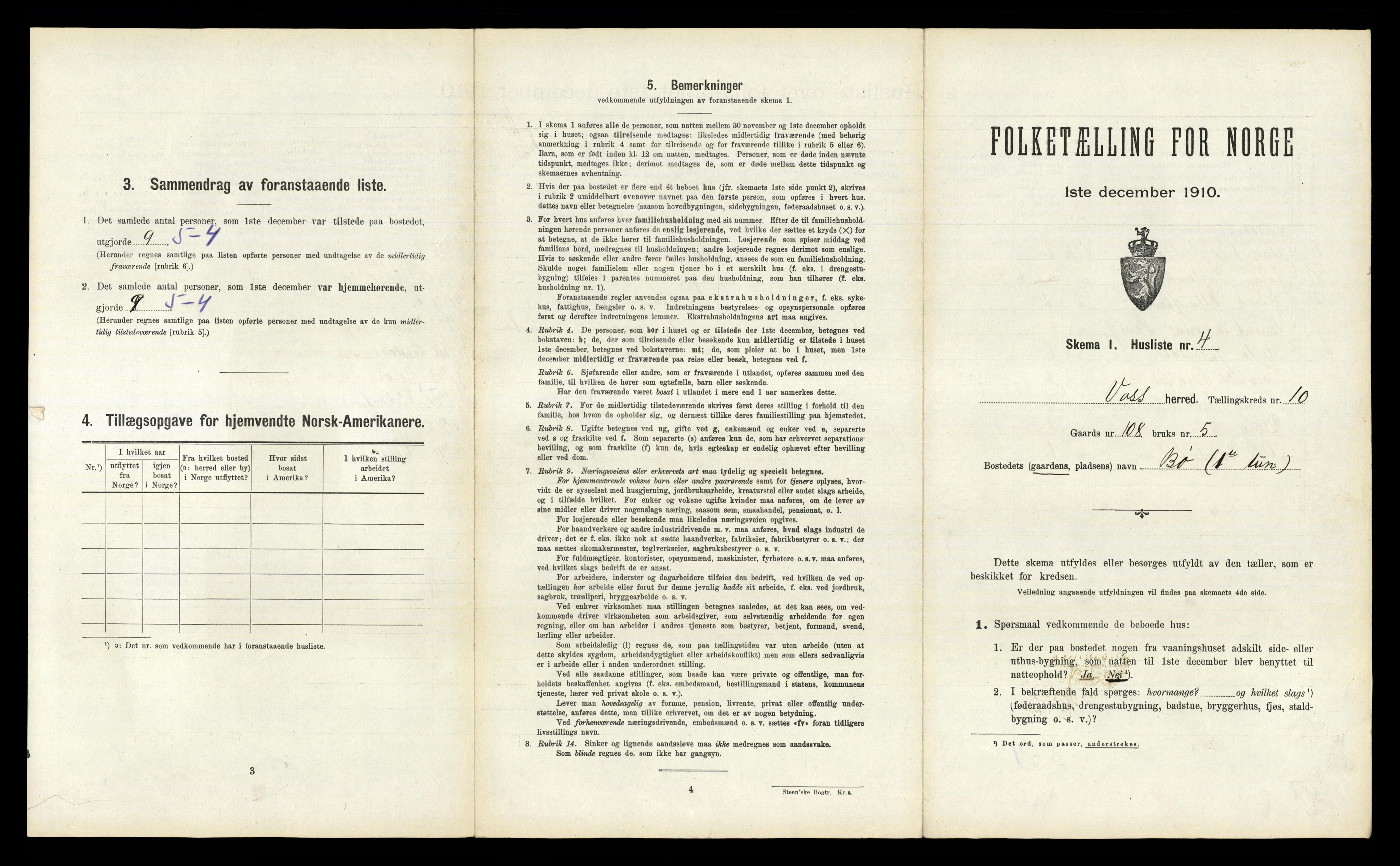 RA, 1910 census for Voss, 1910, p. 1326