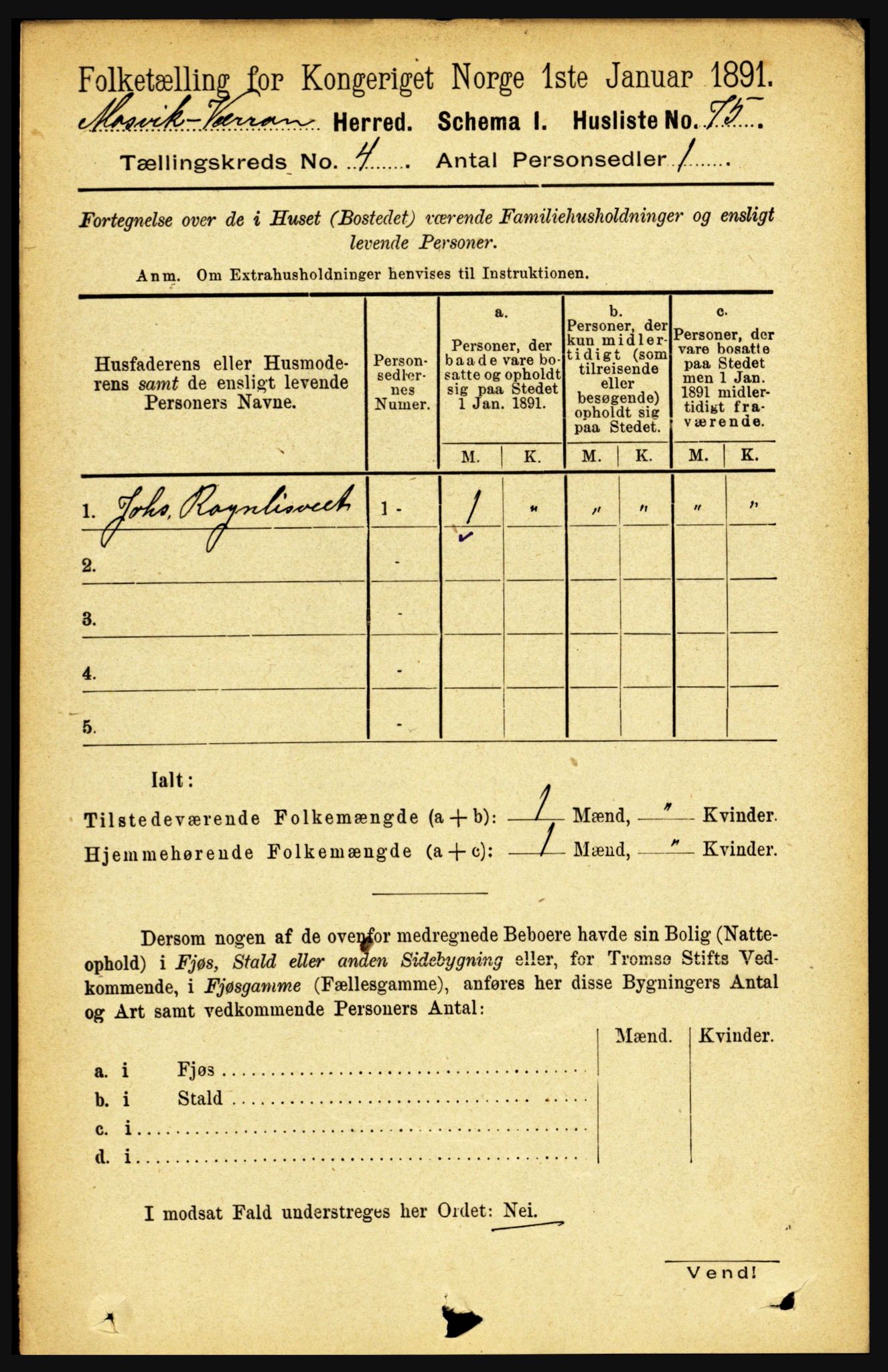 RA, 1891 census for 1723 Mosvik og Verran, 1891, p. 1393