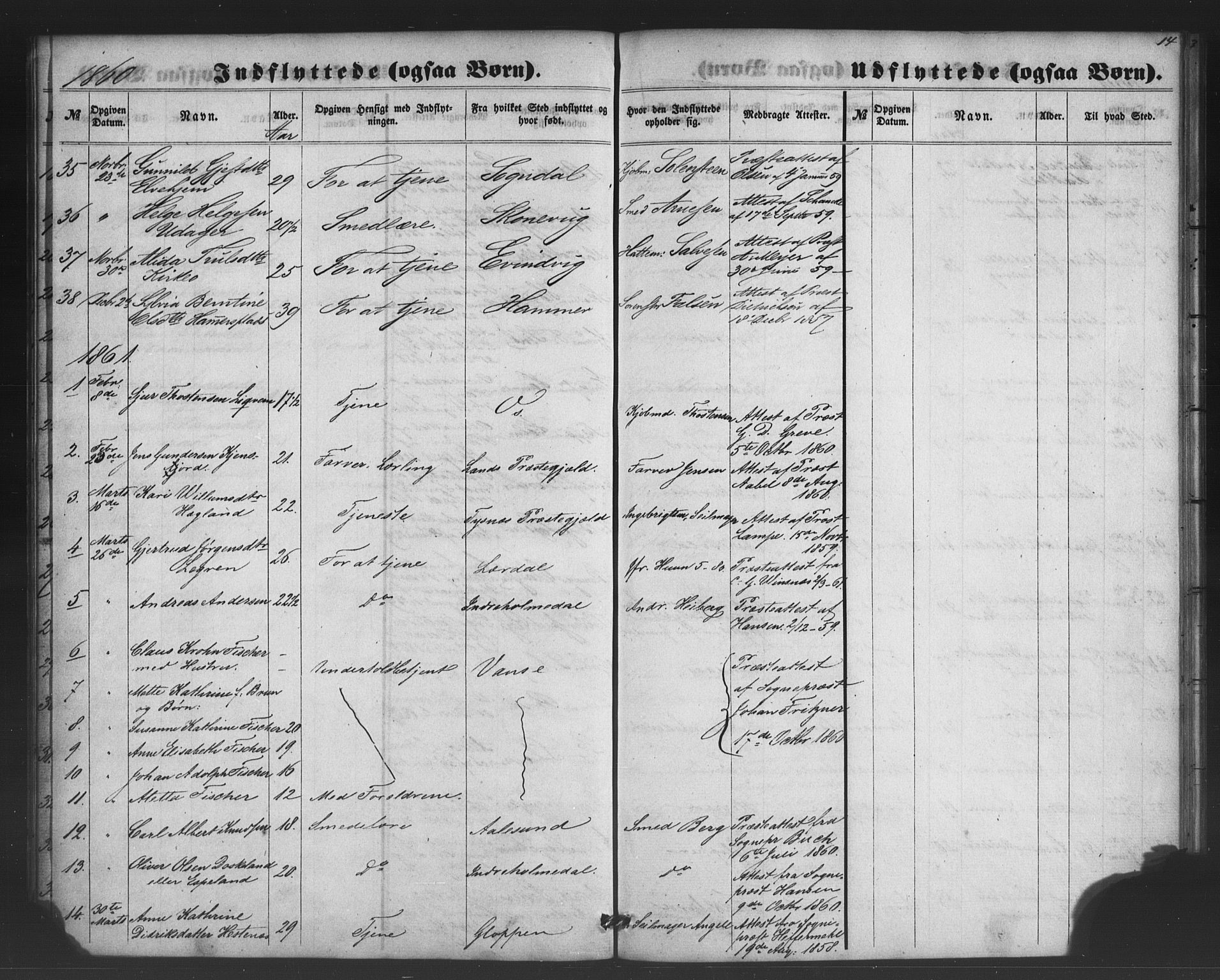Nykirken Sokneprestembete, SAB/A-77101/H/Haa/L0050: Parish register (official) no. G 2, 1858-1879, p. 14