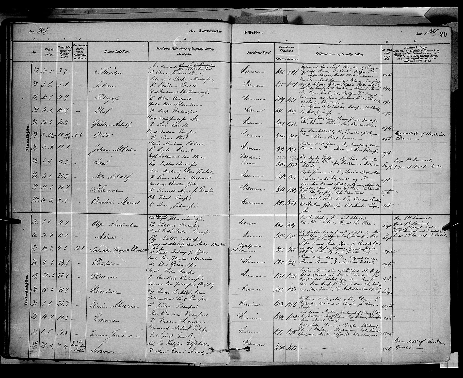 Vang prestekontor, Hedmark, SAH/PREST-008/H/Ha/Haa/L0016: Parish register (official) no. 16, 1878-1889, p. 20