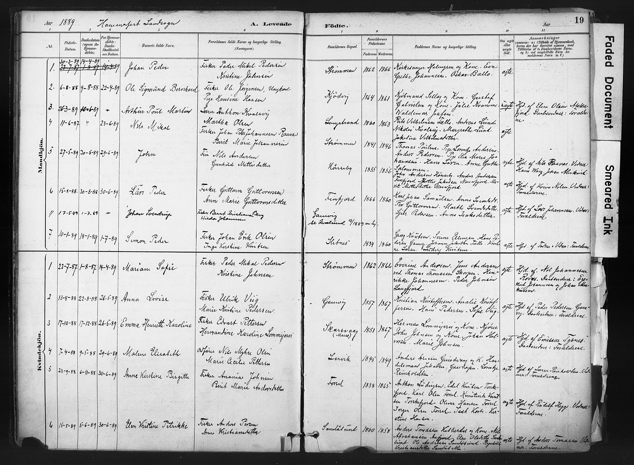 Hammerfest sokneprestkontor, SATØ/S-1347: Parish register (official) no. 11 /1, 1885-1897, p. 19