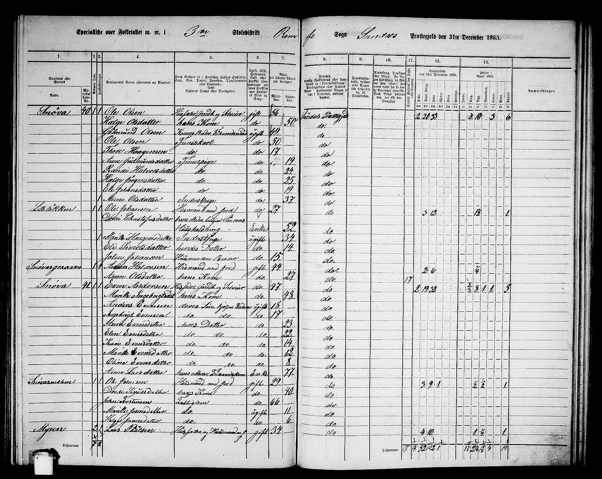 RA, 1865 census for Sunndal, 1865, p. 43