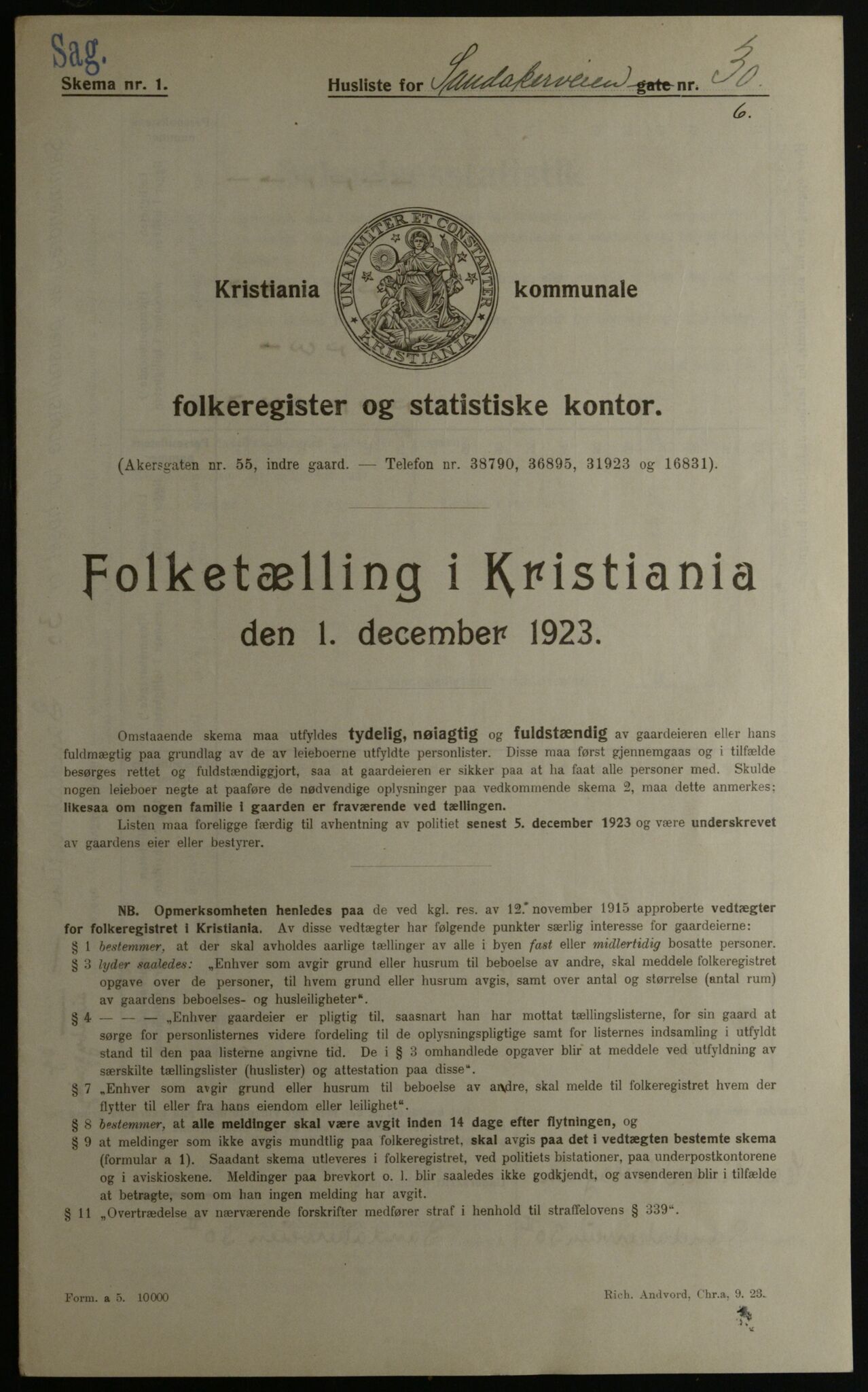 OBA, Municipal Census 1923 for Kristiania, 1923, p. 96190