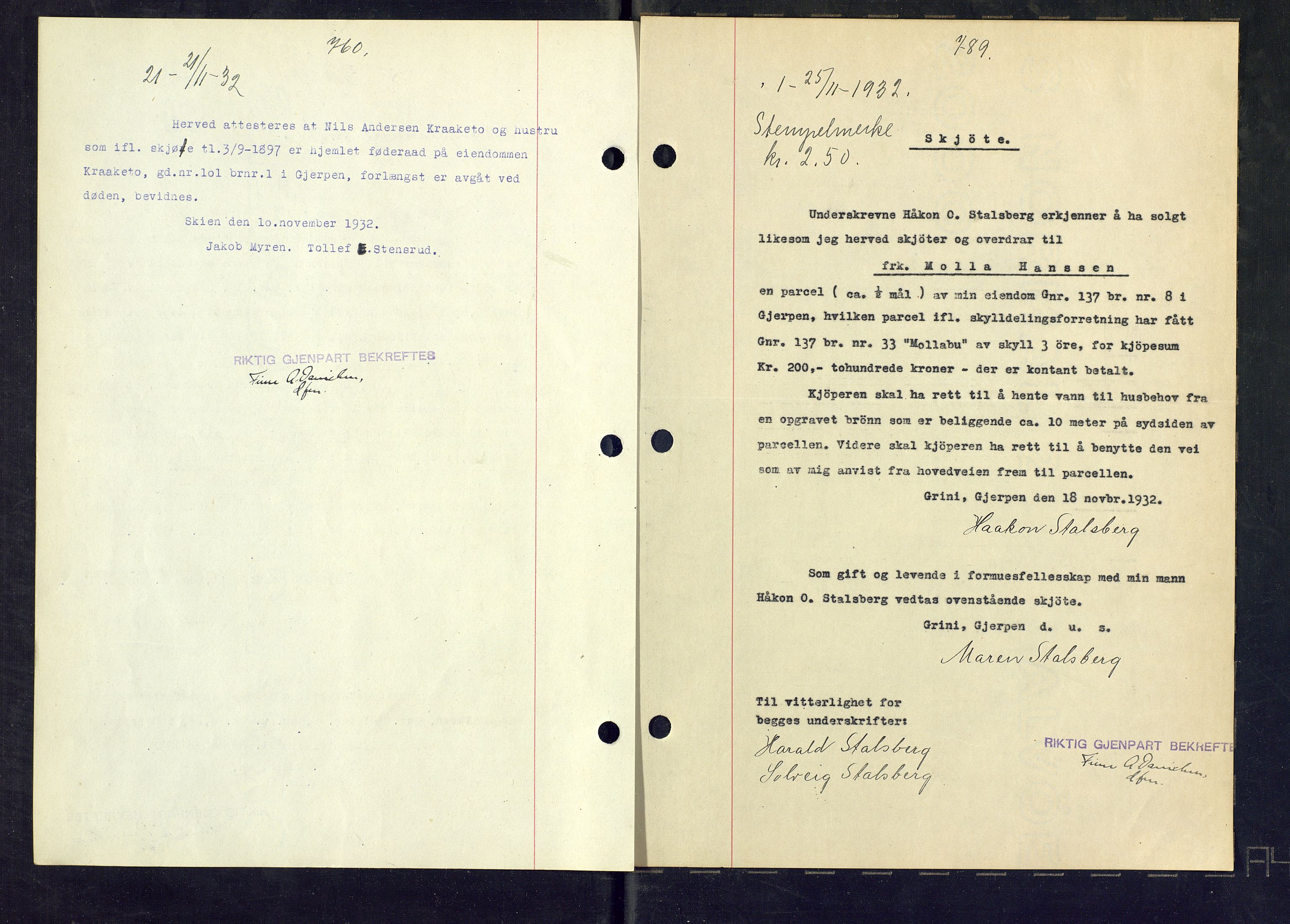 Gjerpen sorenskriveri, SAKO/A-216/G/Ga/Gaa/L0059: Mortgage book no. I 59-60 og 62, 1932-1934, Deed date: 25.11.1932