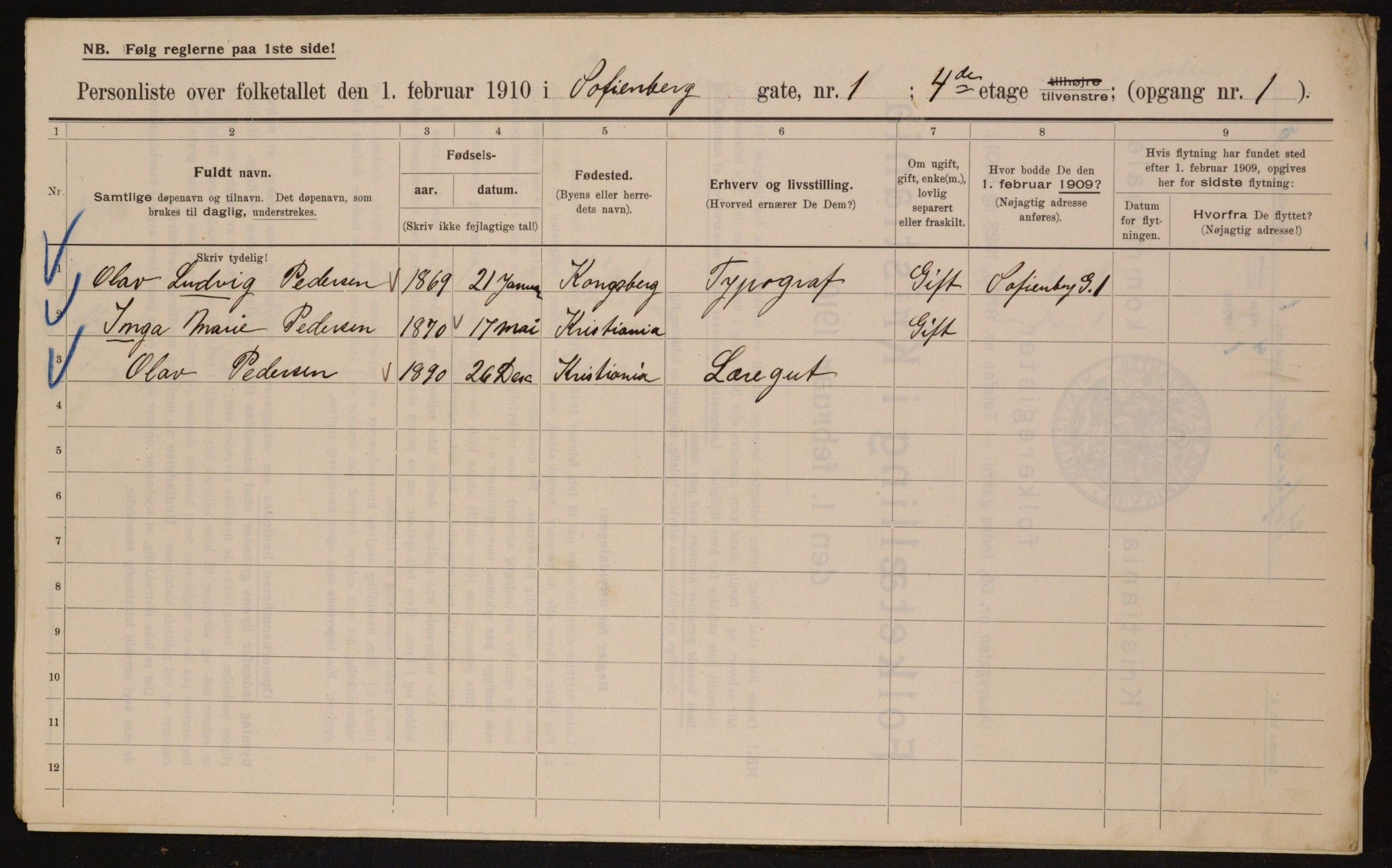 OBA, Municipal Census 1910 for Kristiania, 1910, p. 93522