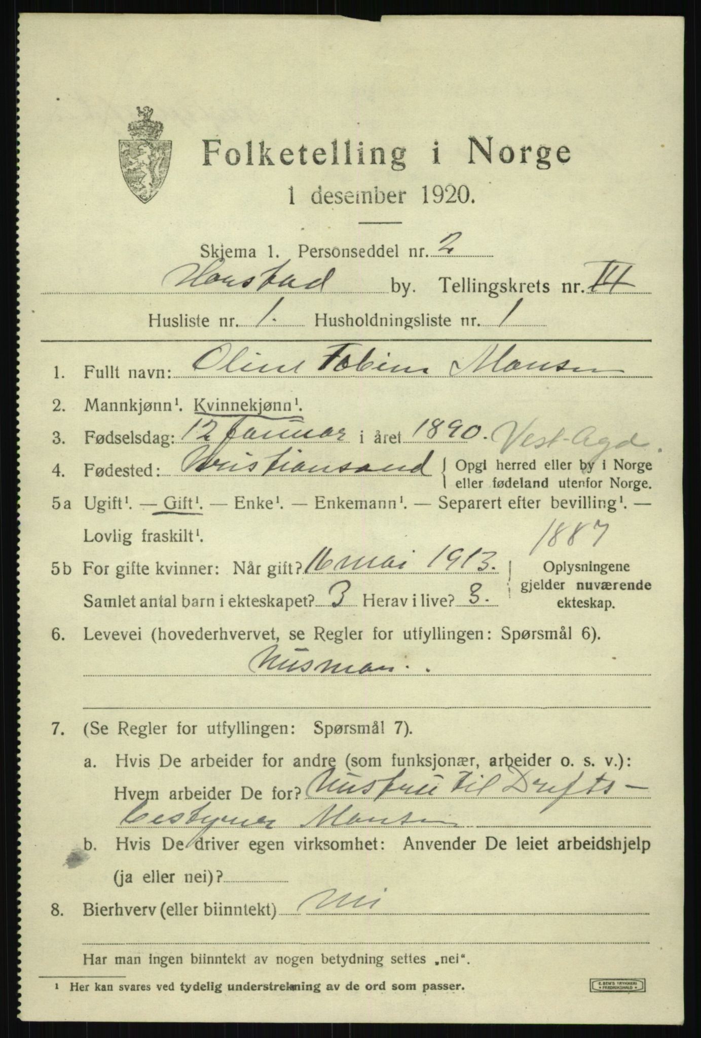 SATØ, 1920 census for Harstad, 1920, p. 4192