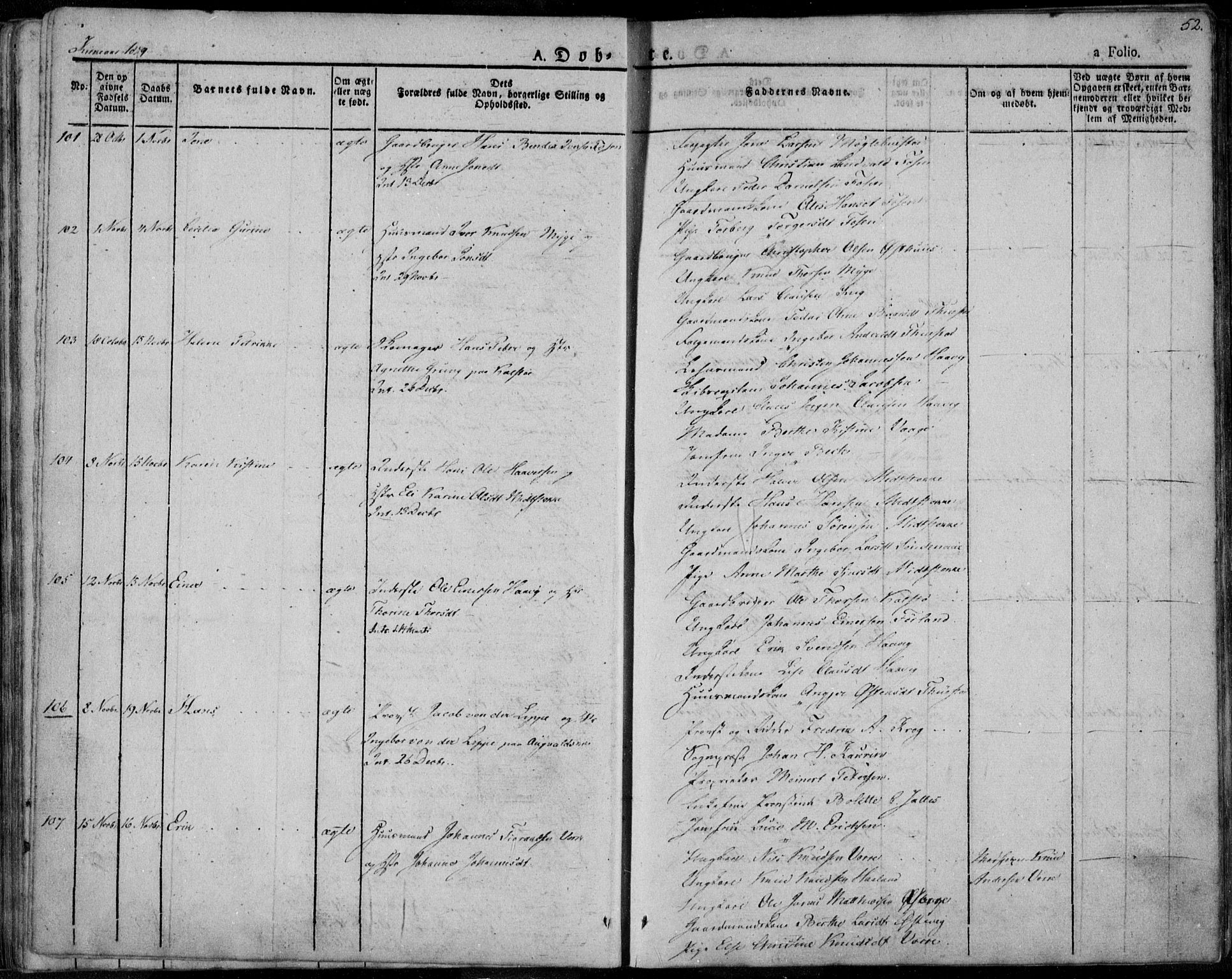Avaldsnes sokneprestkontor, SAST/A -101851/H/Ha/Haa/L0005: Parish register (official) no. A 5.1, 1825-1841, p. 52