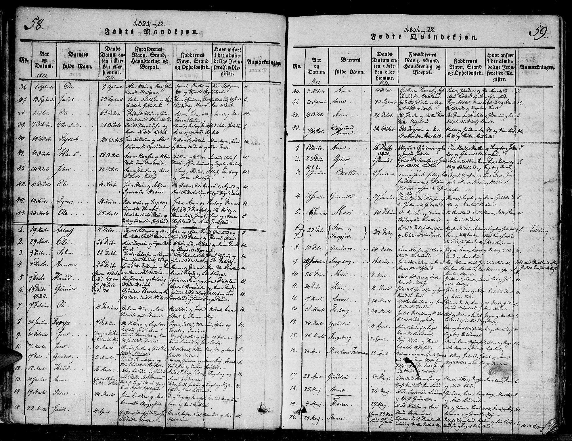 Evje sokneprestkontor, SAK/1111-0008/F/Fa/Faa/L0004: Parish register (official) no. A 4, 1816-1840, p. 58-59