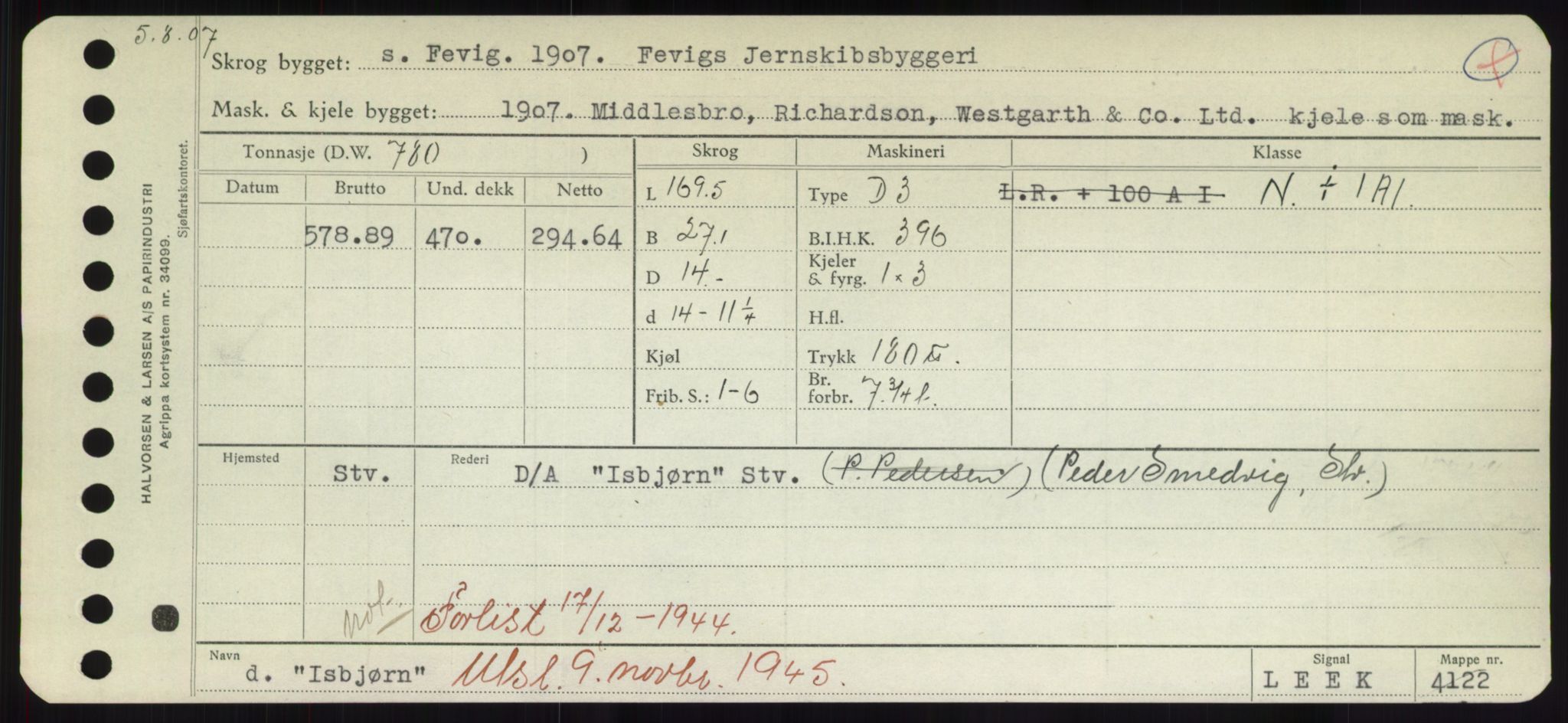 Sjøfartsdirektoratet med forløpere, Skipsmålingen, AV/RA-S-1627/H/Hd/L0018: Fartøy, I, p. 255