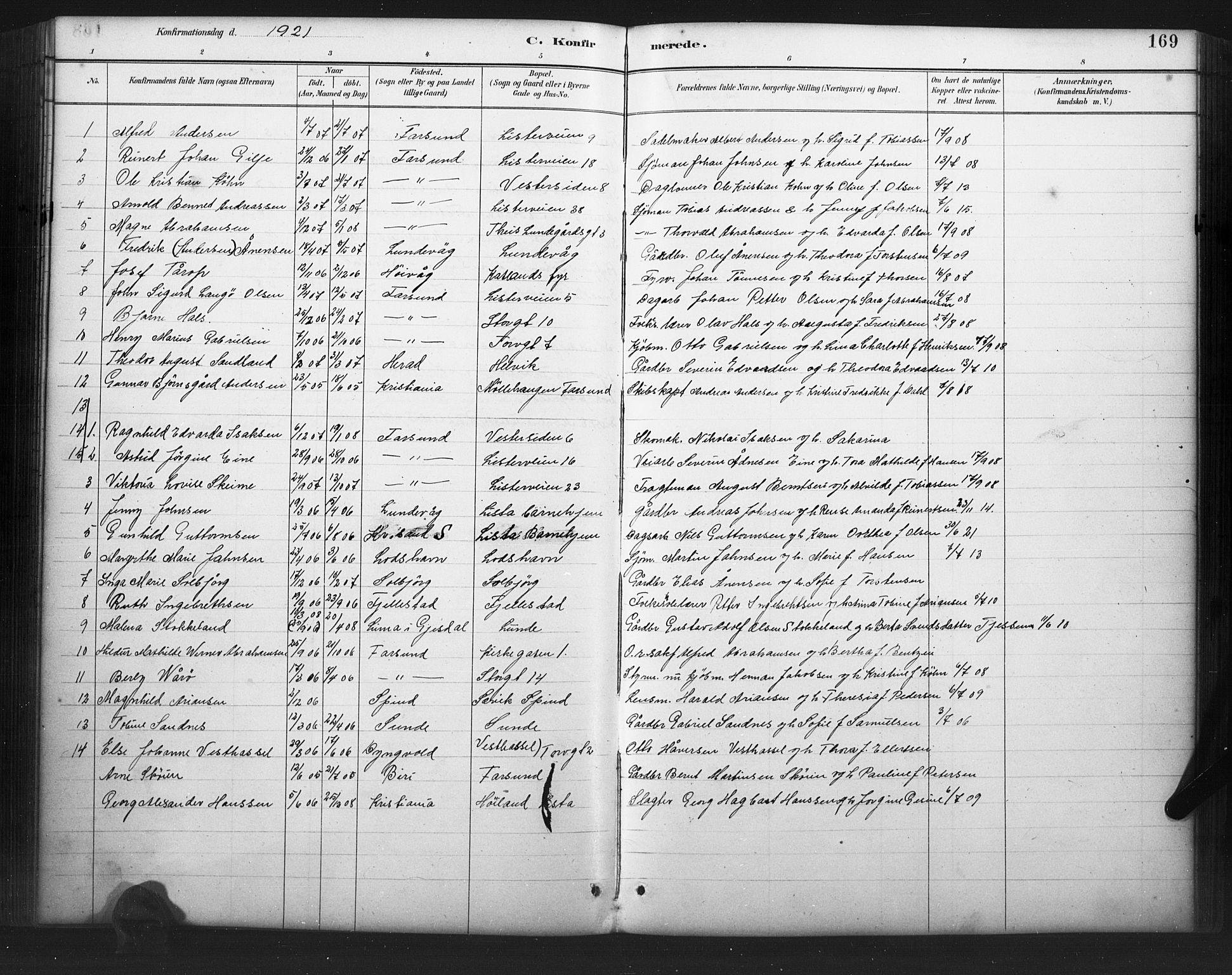 Farsund sokneprestkontor, AV/SAK-1111-0009/F/Fb/L0001: Parish register (copy) no. B 1, 1886-1931, p. 170