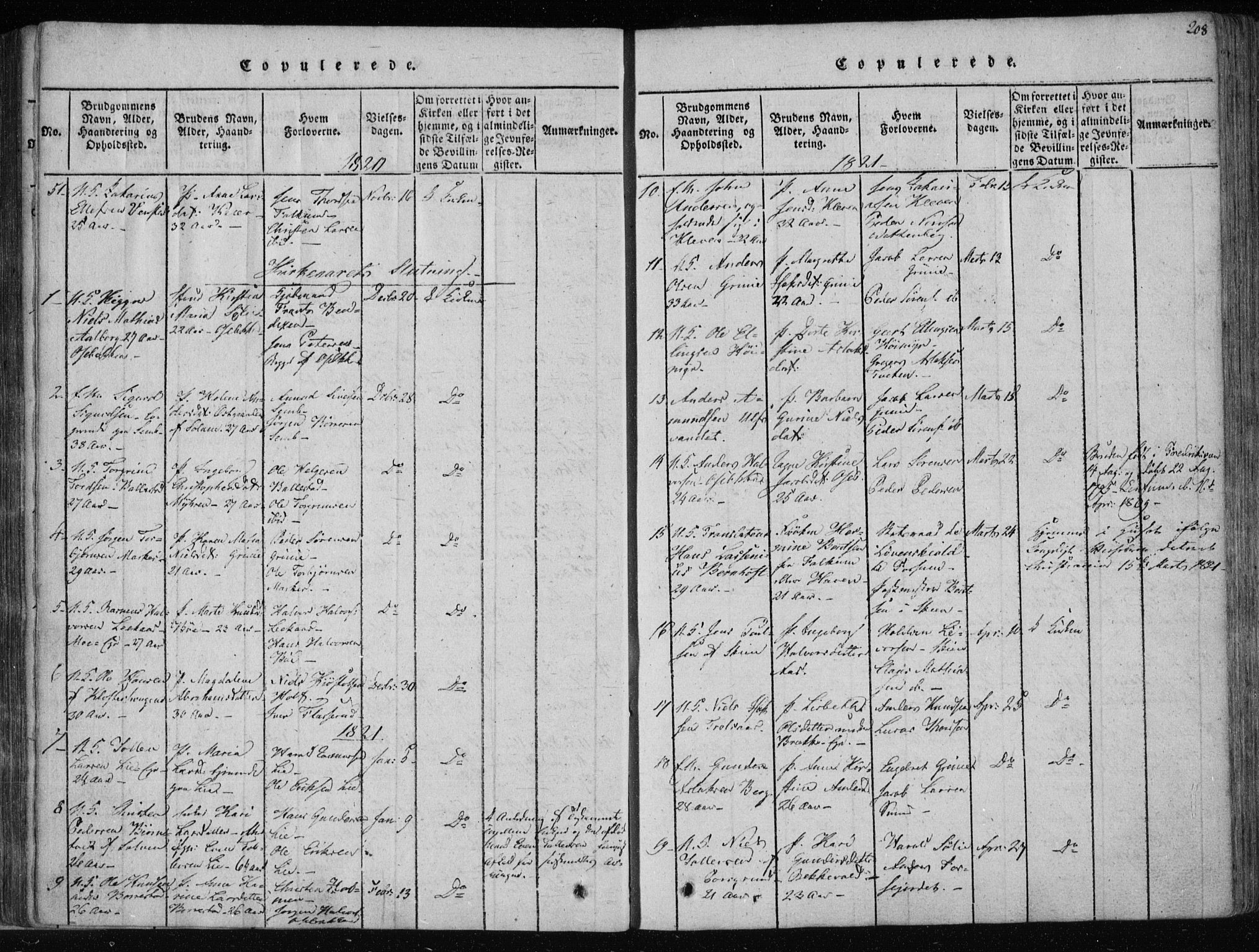 Gjerpen kirkebøker, SAKO/A-265/F/Fa/L0004: Parish register (official) no. I 4, 1814-1823, p. 208