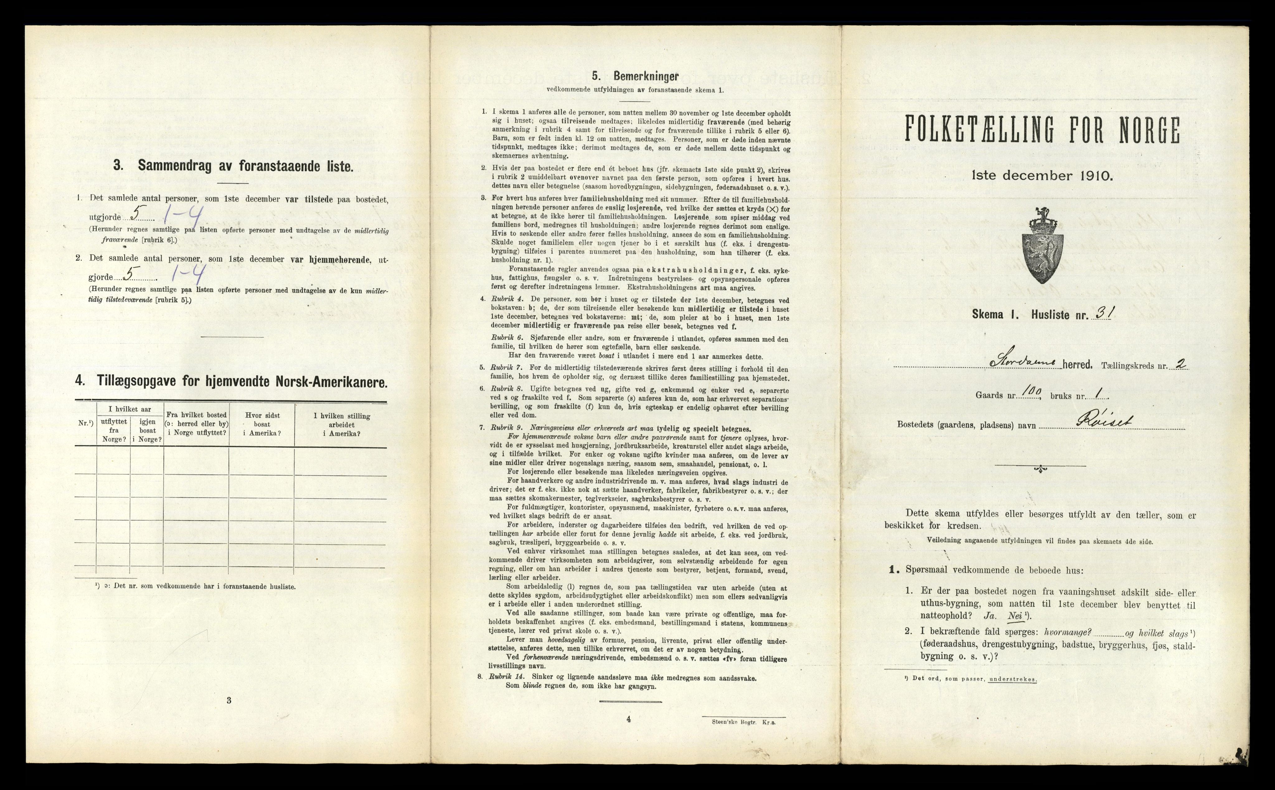 RA, 1910 census for Stordal, 1910, p. 218