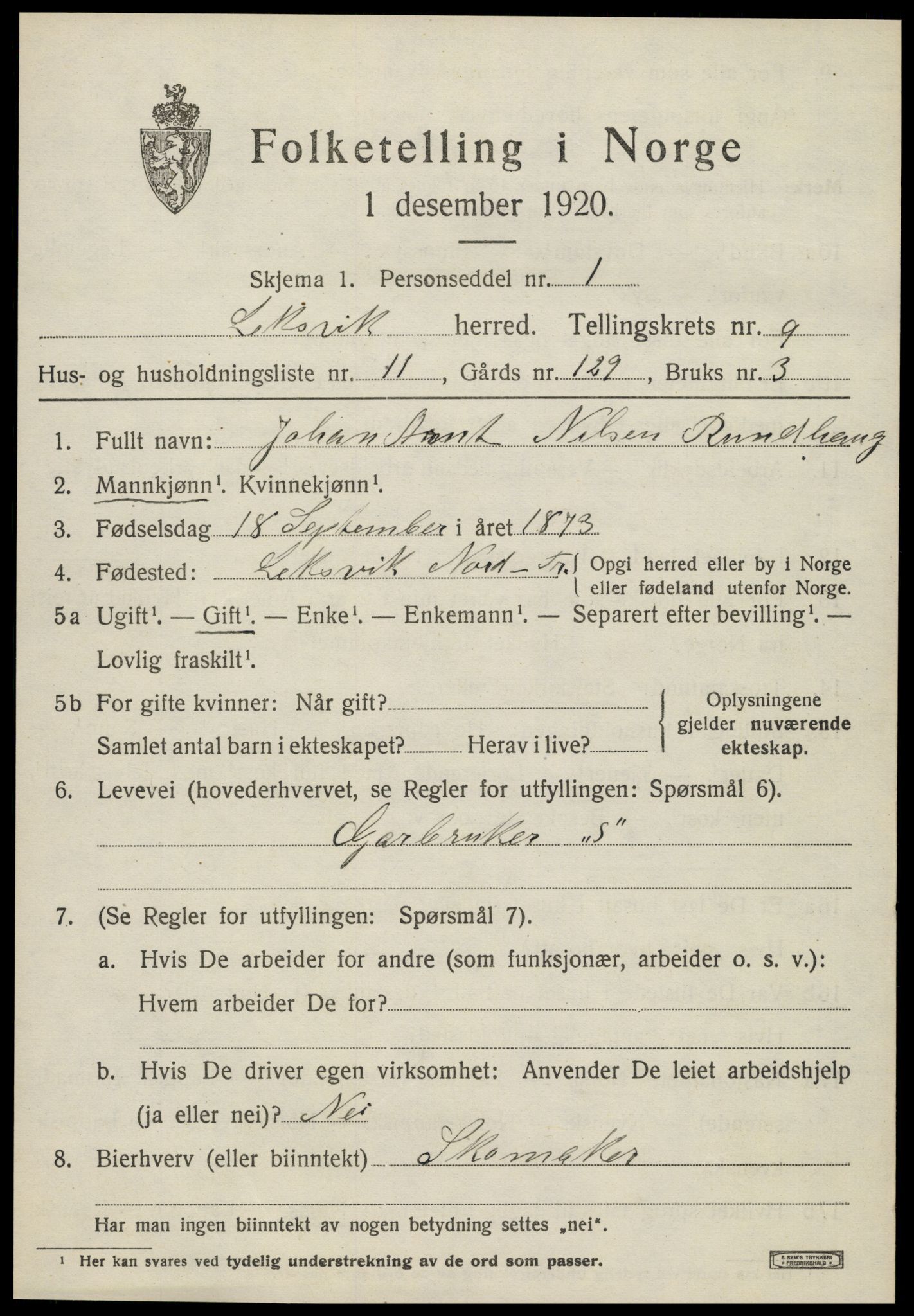SAT, 1920 census for Leksvik, 1920, p. 7046