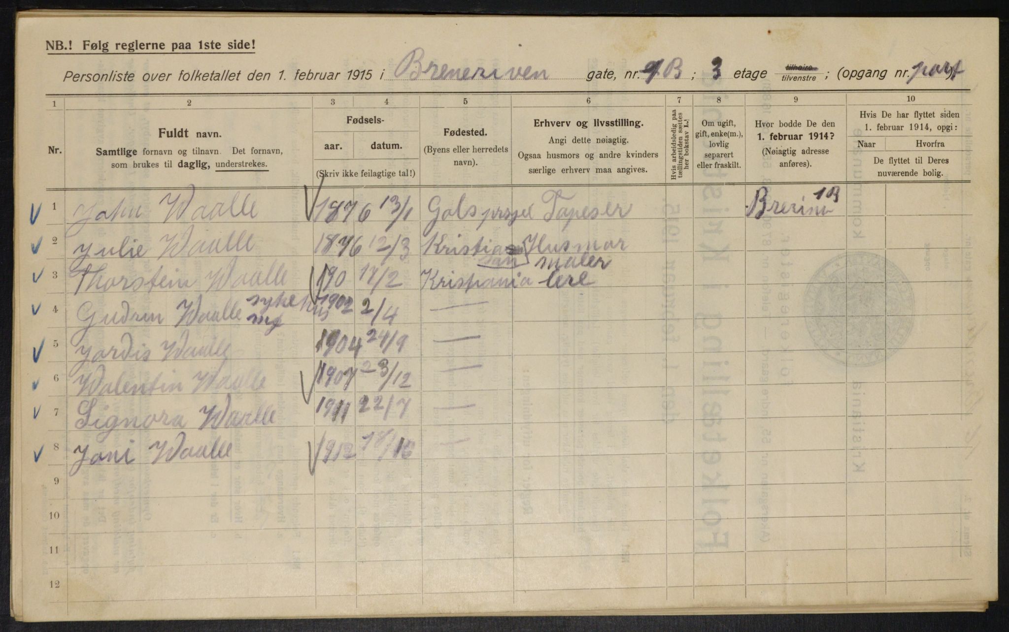 OBA, Municipal Census 1915 for Kristiania, 1915, p. 8584