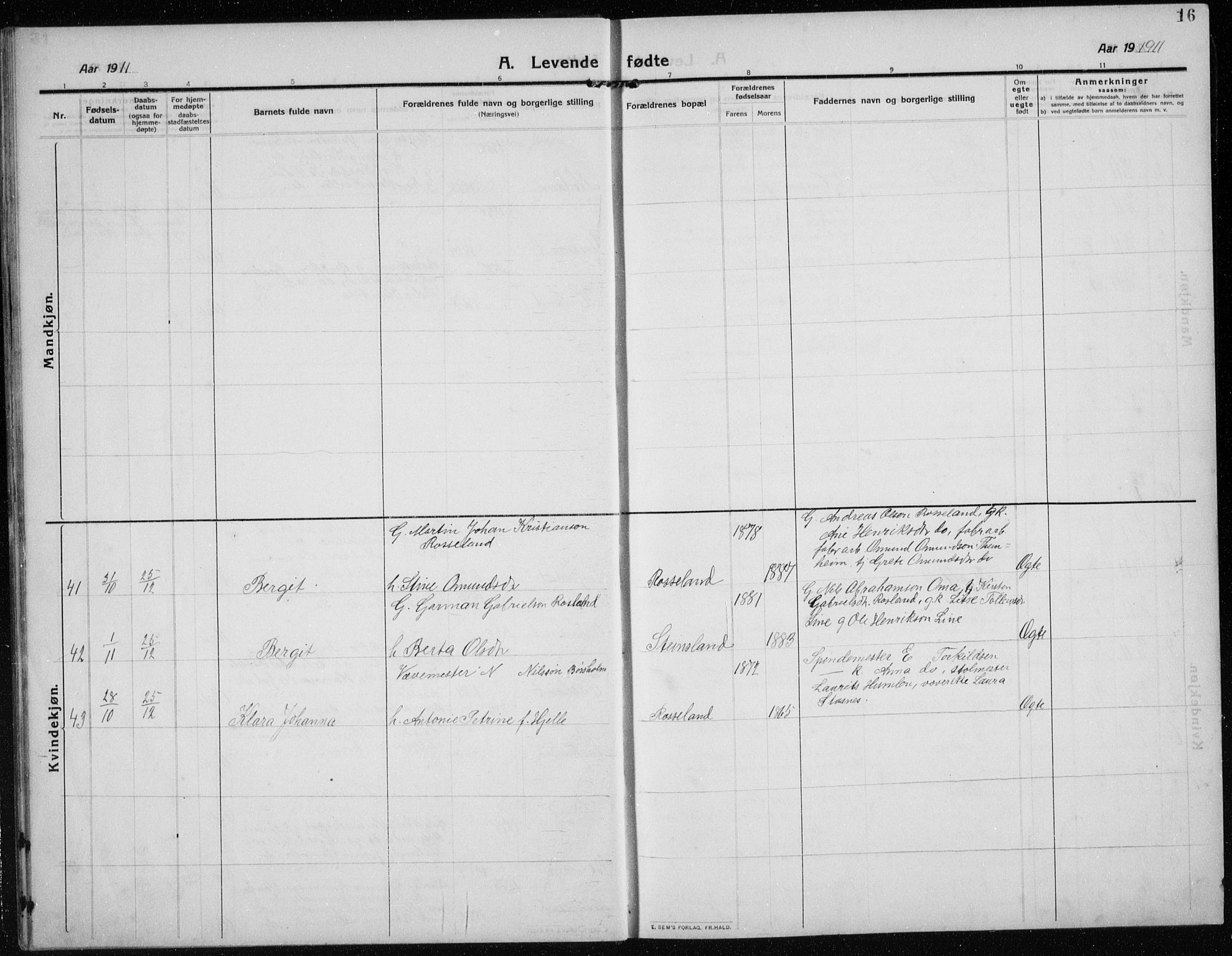 Time sokneprestkontor, AV/SAST-A-101795/001/30BB/L0001: Parish register (copy) no. B 1, 1910-1932, p. 16