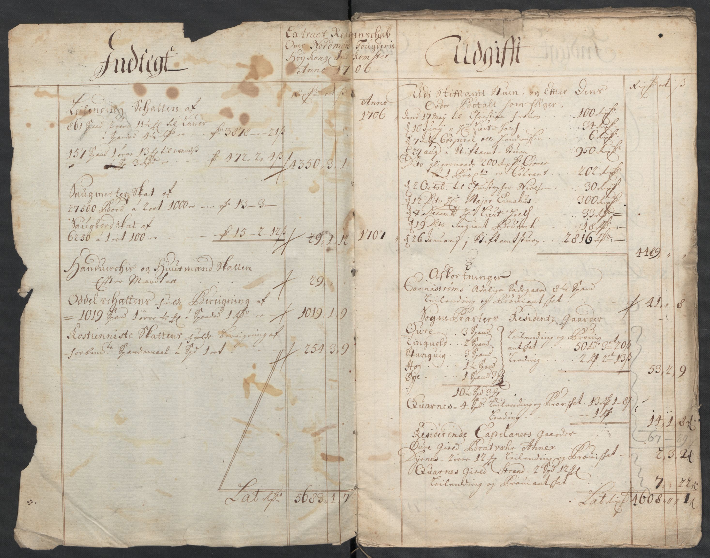 Rentekammeret inntil 1814, Reviderte regnskaper, Fogderegnskap, RA/EA-4092/R56/L3742: Fogderegnskap Nordmøre, 1706-1707, p. 6