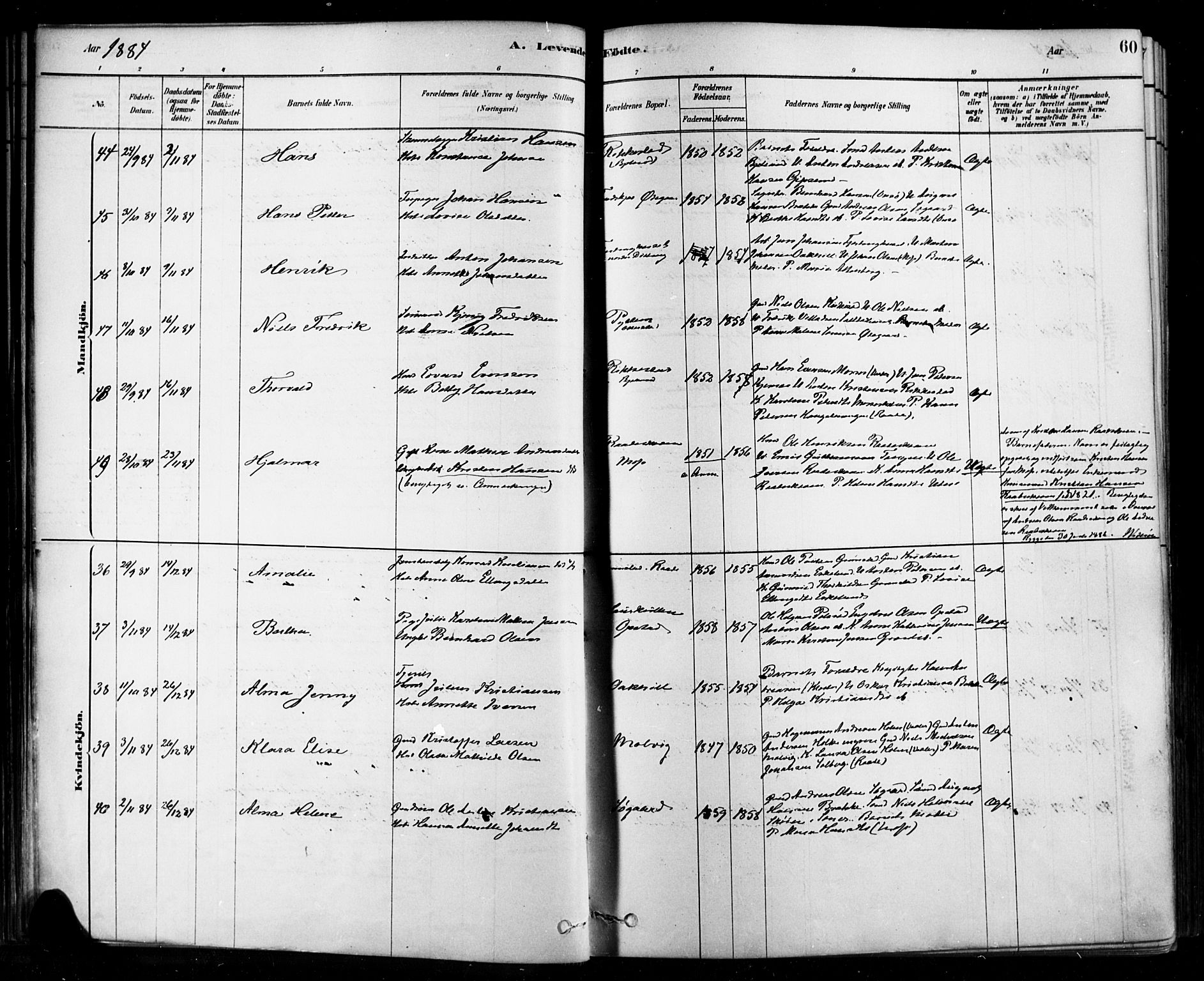 Rygge prestekontor Kirkebøker, AV/SAO-A-10084b/F/Fa/L0007: Parish register (official) no. 7, 1878-1904, p. 60