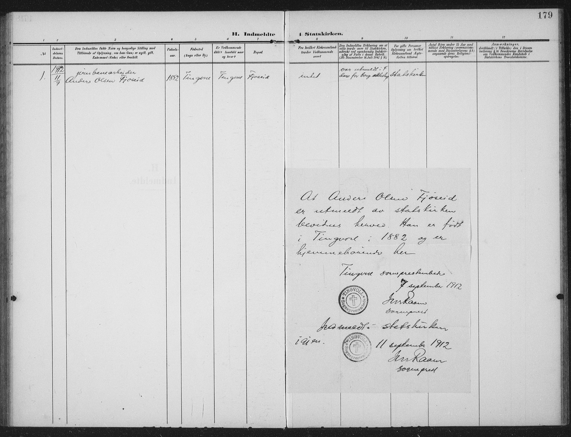 Ministerialprotokoller, klokkerbøker og fødselsregistre - Møre og Romsdal, AV/SAT-A-1454/586/L0989: Parish register (official) no. 586A15, 1906-1915, p. 179