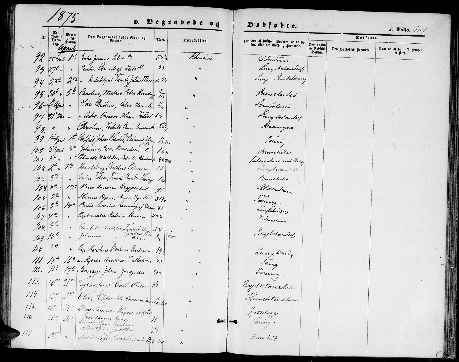 Kristiansand domprosti, AV/SAK-1112-0006/F/Fb/L0013: Parish register (copy) no. B 13, 1871-1880, p. 507