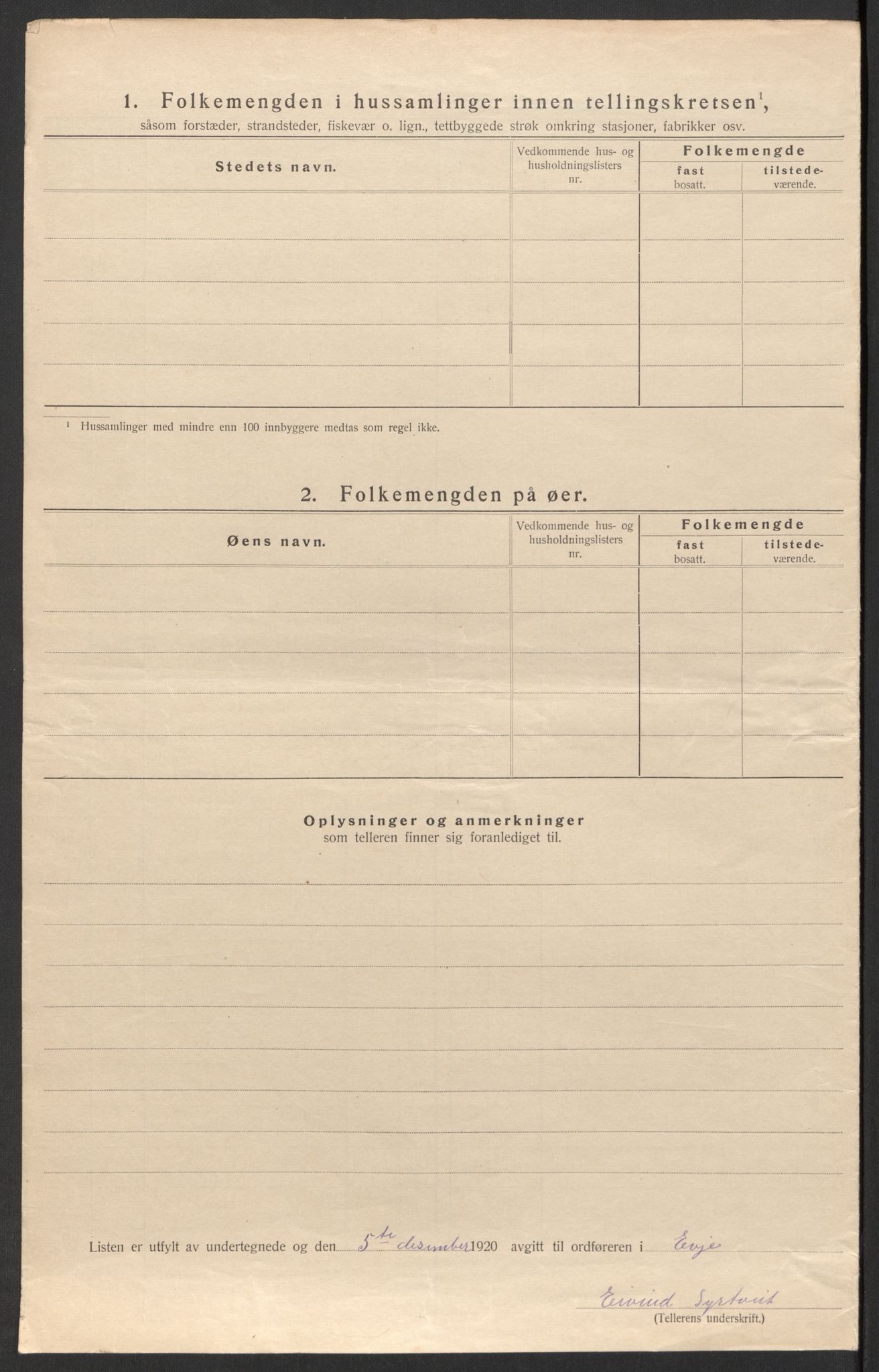 SAK, 1920 census for Evje, 1920, p. 31