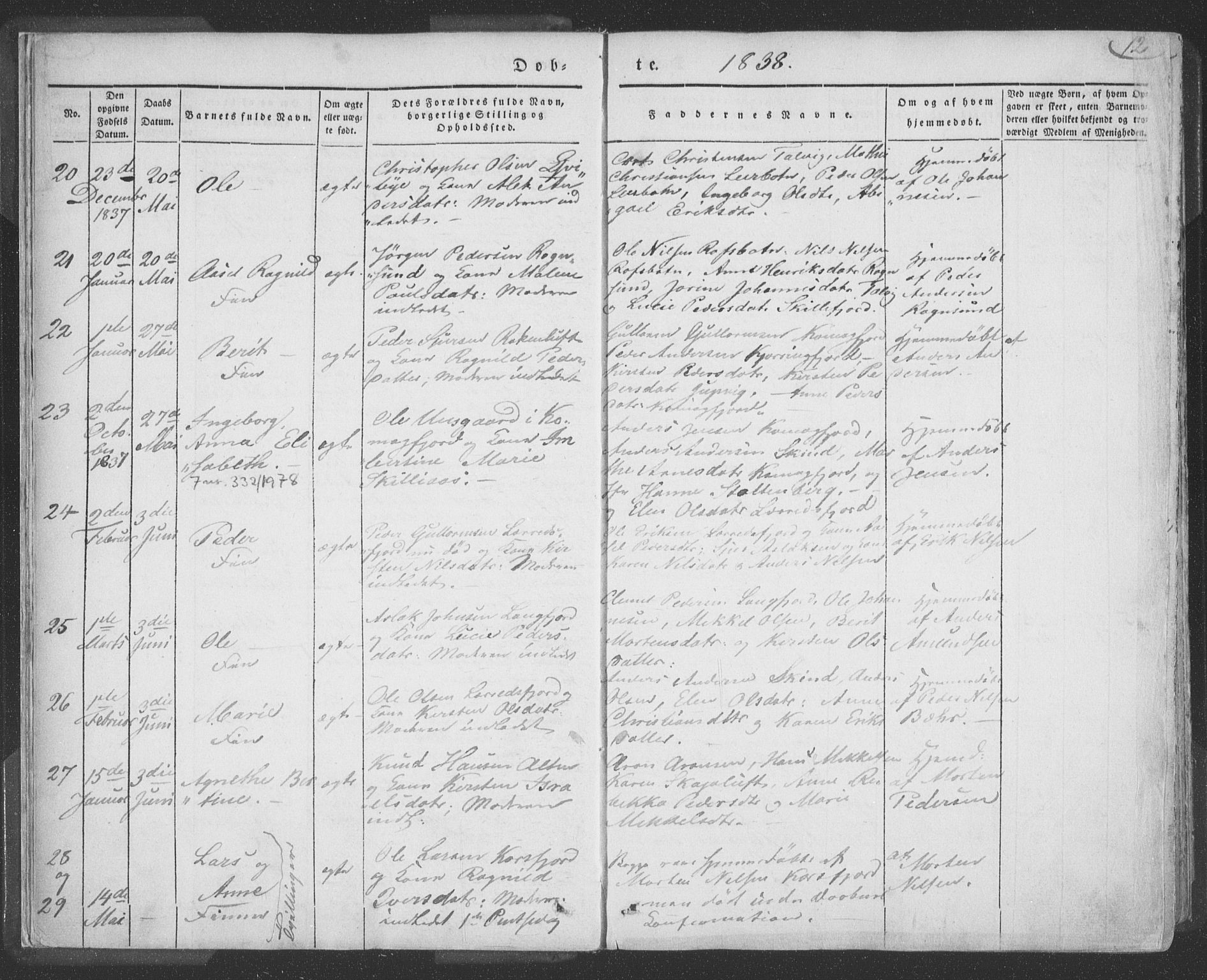 Talvik sokneprestkontor, AV/SATØ-S-1337/H/Ha/L0009kirke: Parish register (official) no. 9, 1837-1852, p. 12