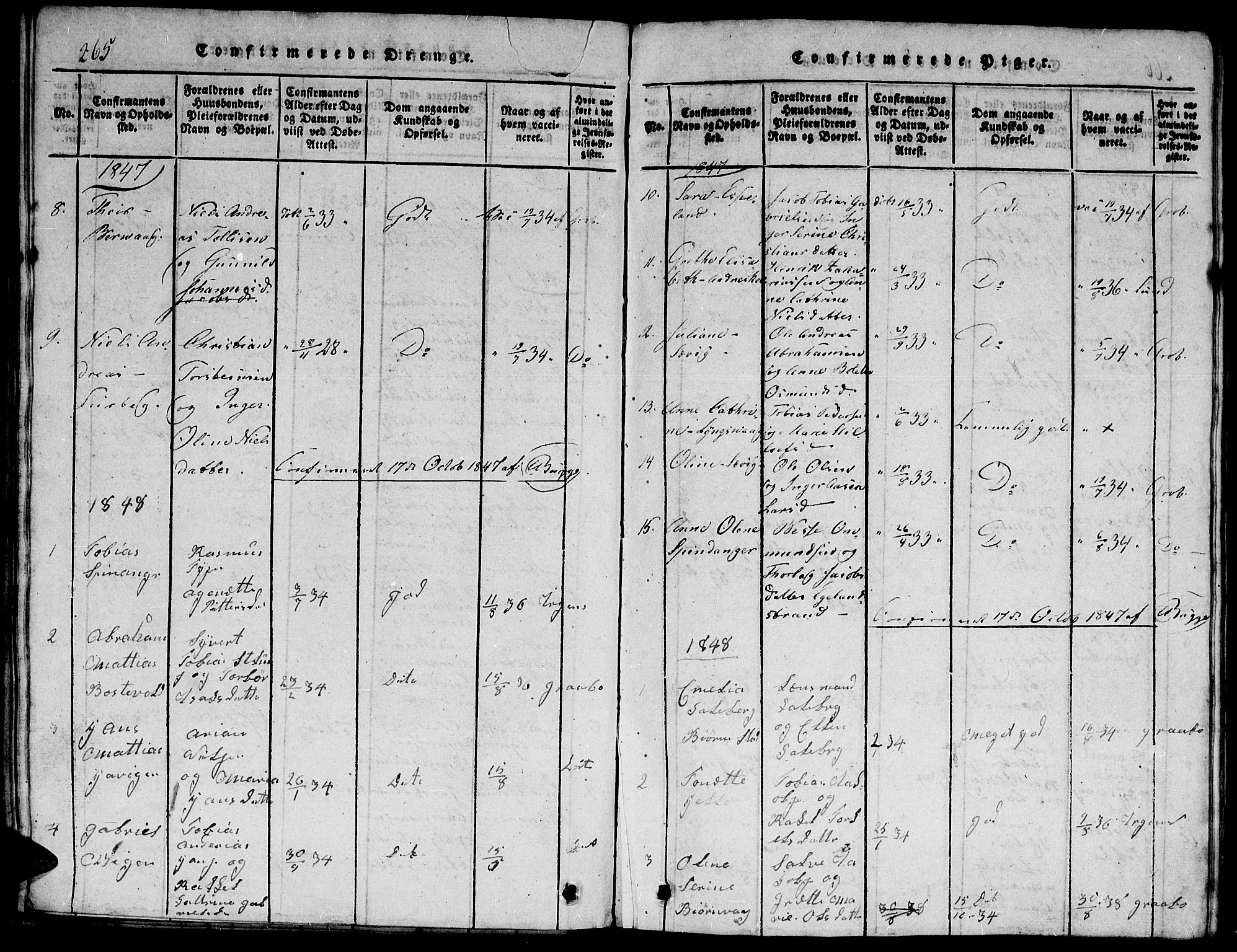 Herad sokneprestkontor, AV/SAK-1111-0018/F/Fb/Fbb/L0001: Parish register (copy) no. B 1, 1815-1852, p. 265